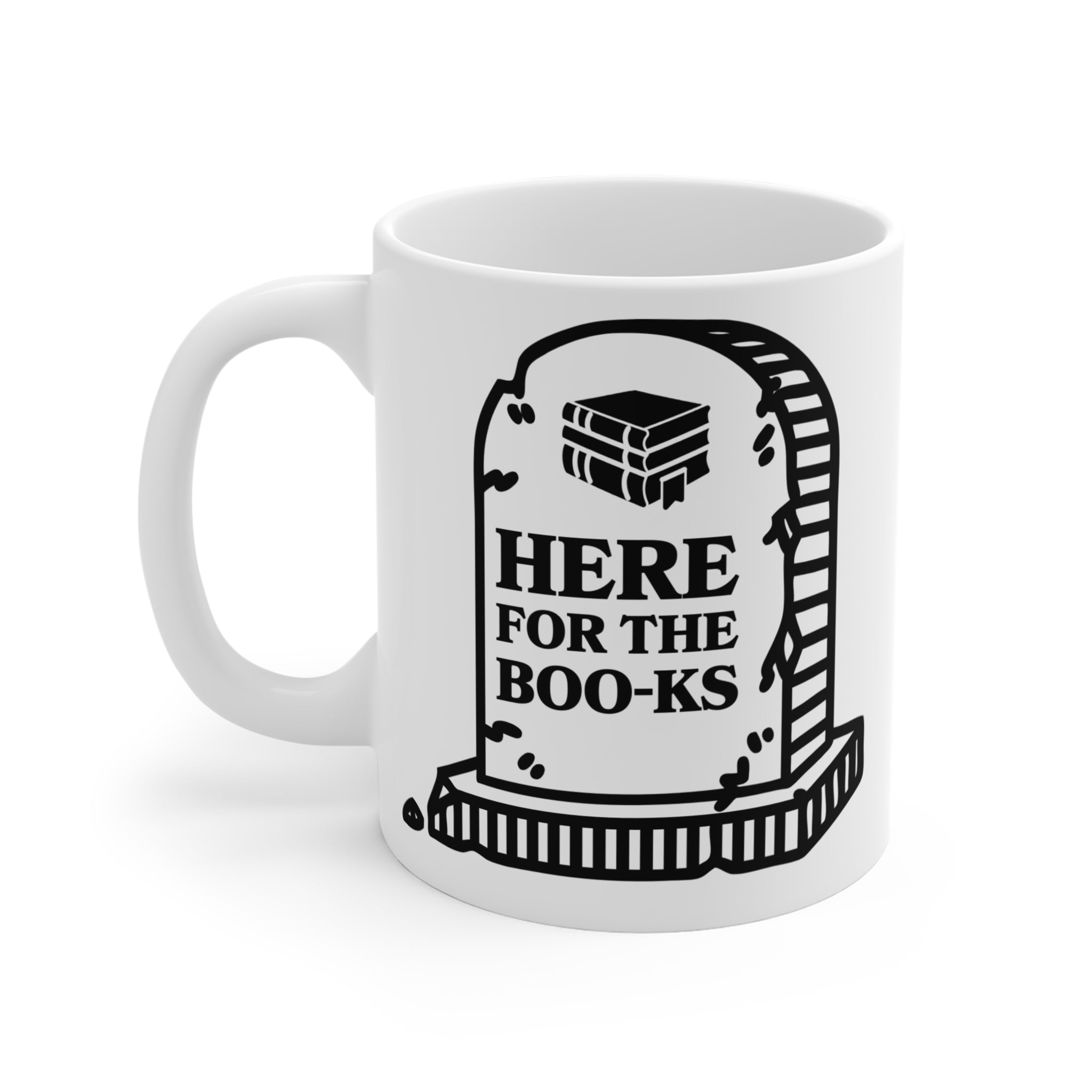 Spooky Book Lovers Mug - Here for the Boo-ks, Halloween Gift, Literary Humor Cup, Gothic Decor, Coffee Tea Drinkware