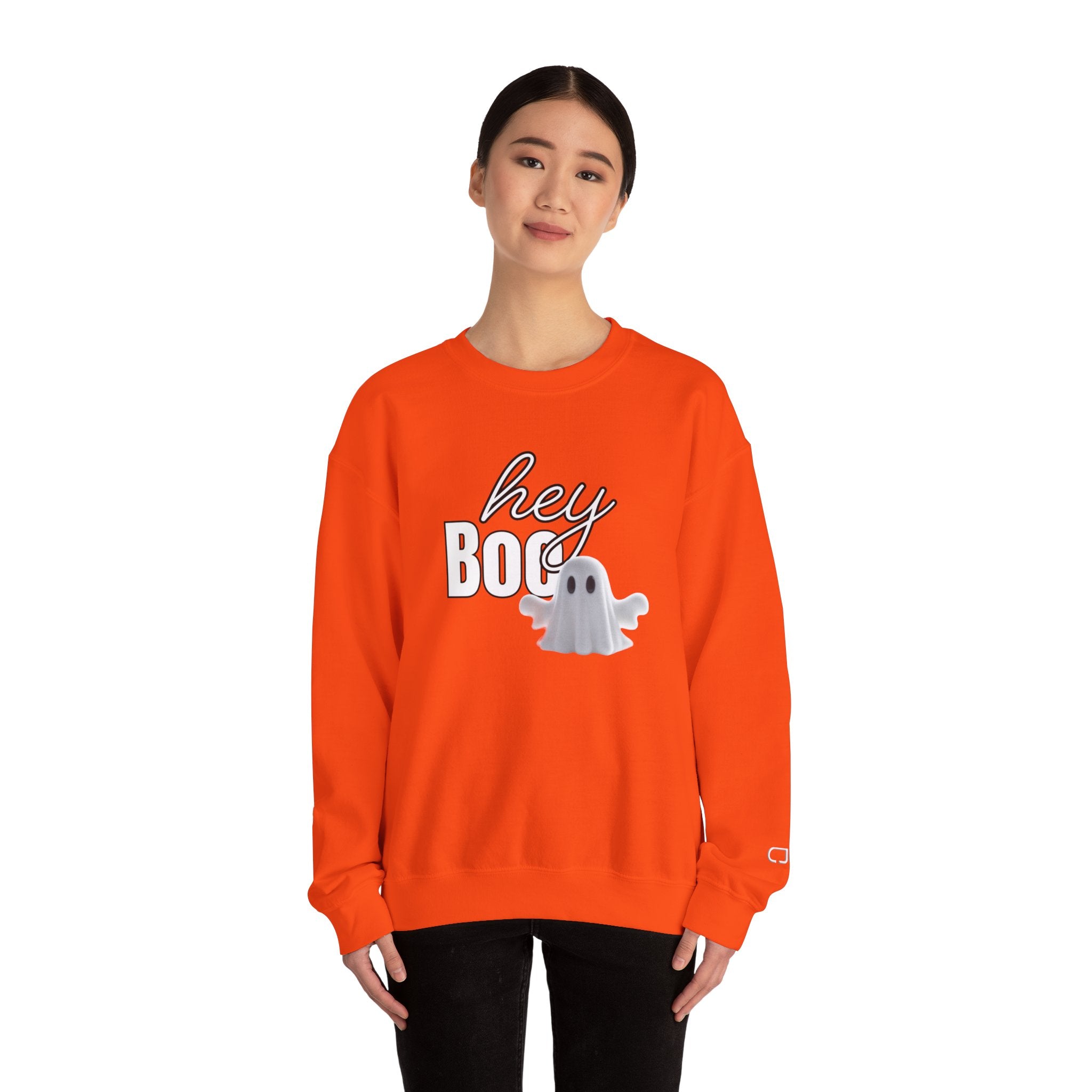 Hey Boo Ghost Unisex Heavy Blend™ Crewneck Sweatshirt, Halloween Sweatshirt, Spooky Apparel, Fall Fashion, Cozy Casual Wear