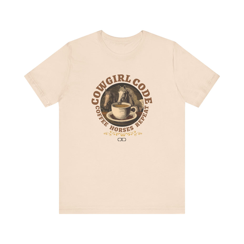 Cowgirl Code Tee – "Coffee Horses Repeat" Western Horse Lover Shirt