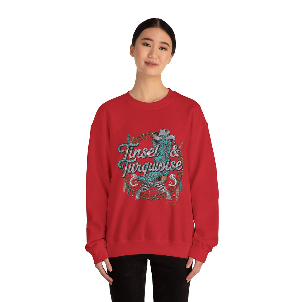 Tinsel & Turquoise Sweatshirt — Western Christmas Crewneck