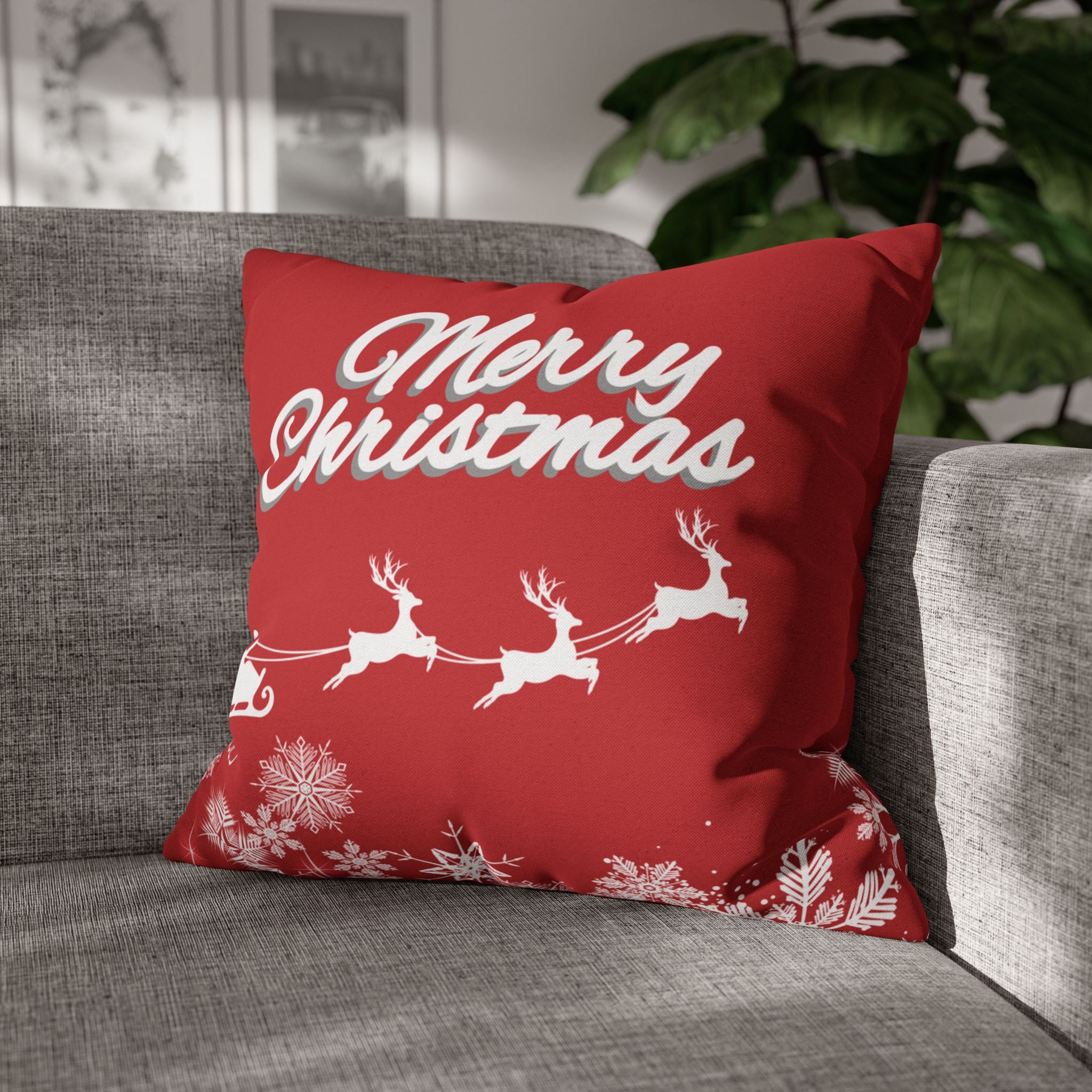 Merry Christmas Red Santa Sleigh Decorative Pillowcase