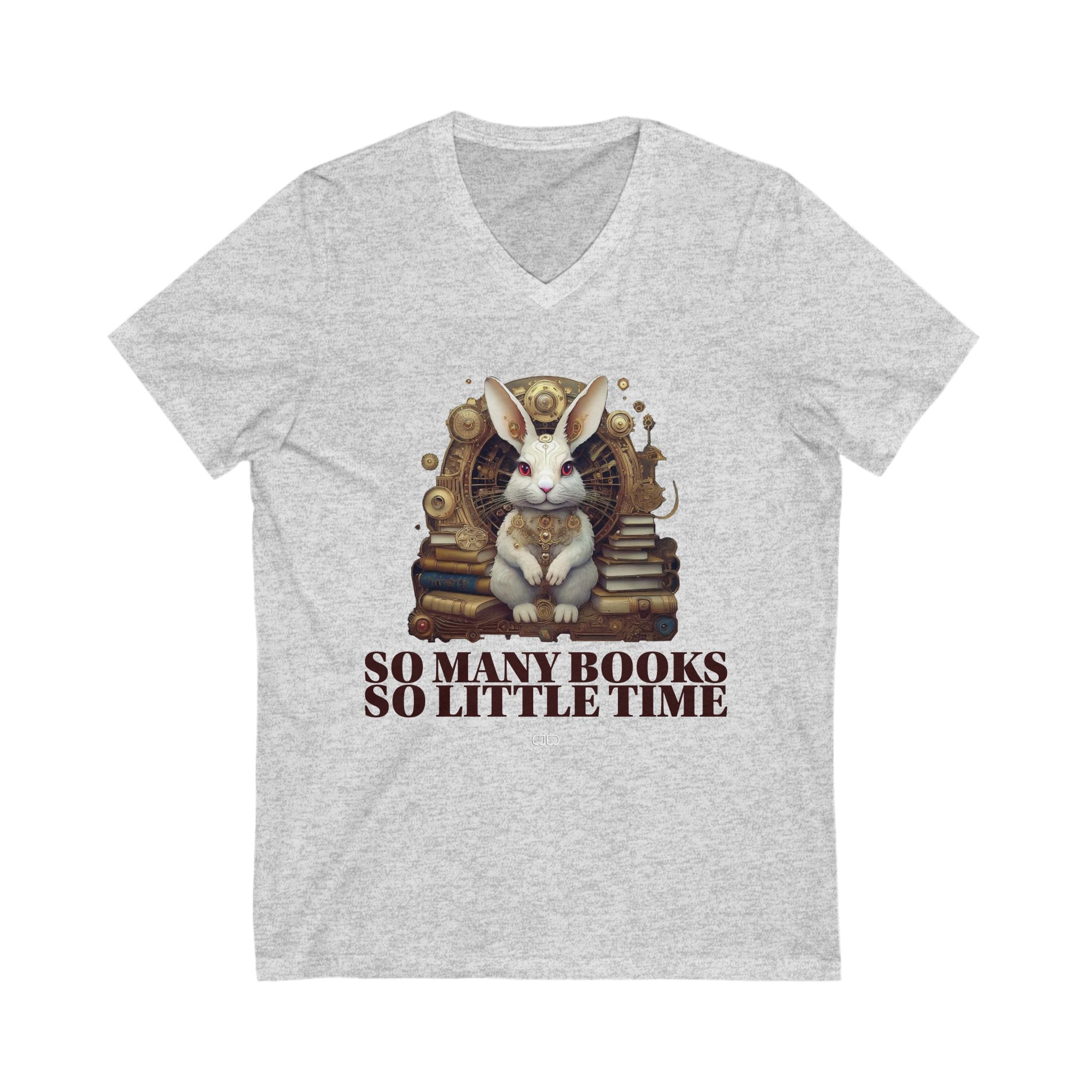 White Rabbit Steampunk Book V-Neck Tee – Perfect for Book Lovers, Readers, and Literature Fans, Cozy Casual Wear, Gift for Bookworms, Book Club Apparel