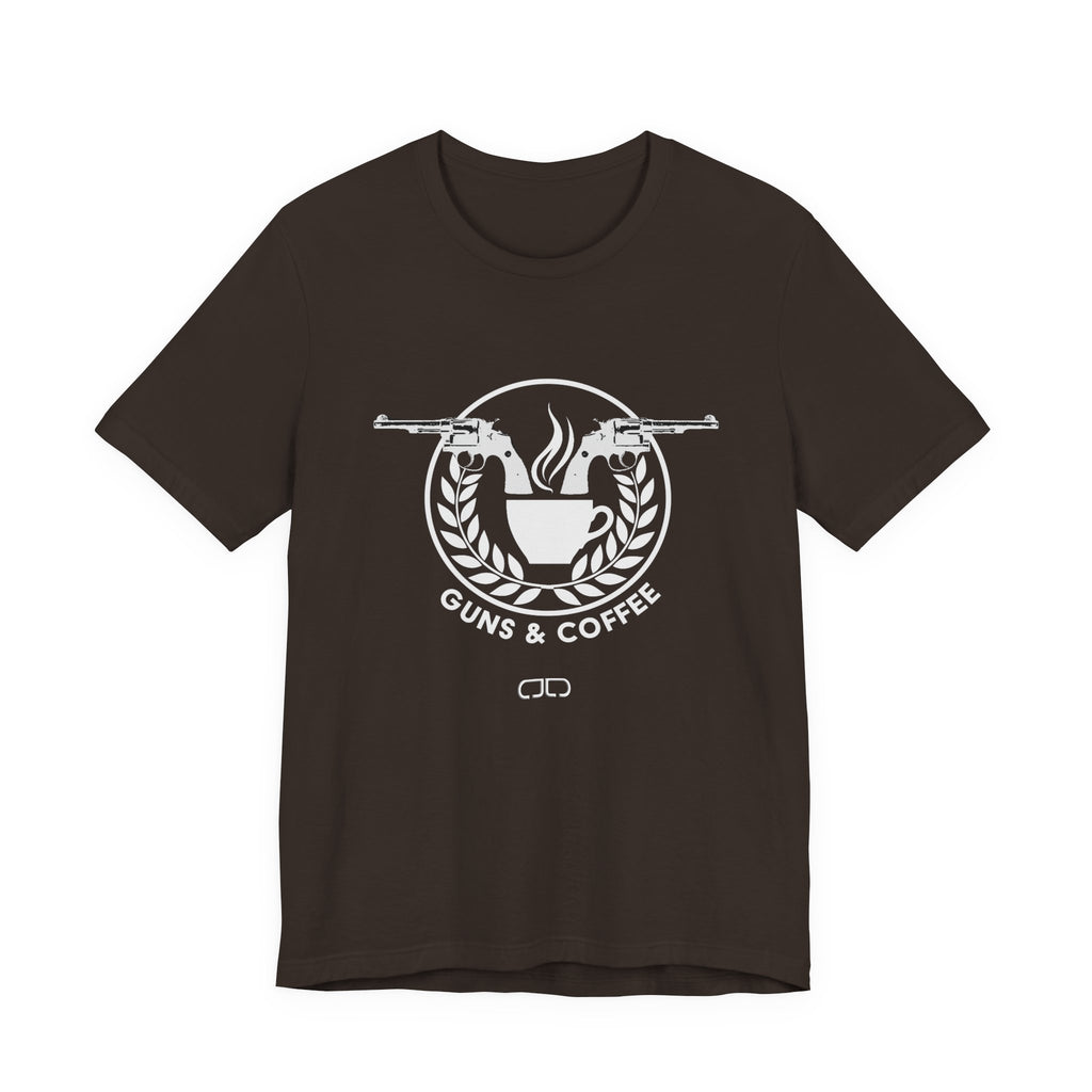 Guns & Coffee Graphic Tee — Rustic Coffee Lover & Firearm Enthusiast Shirt