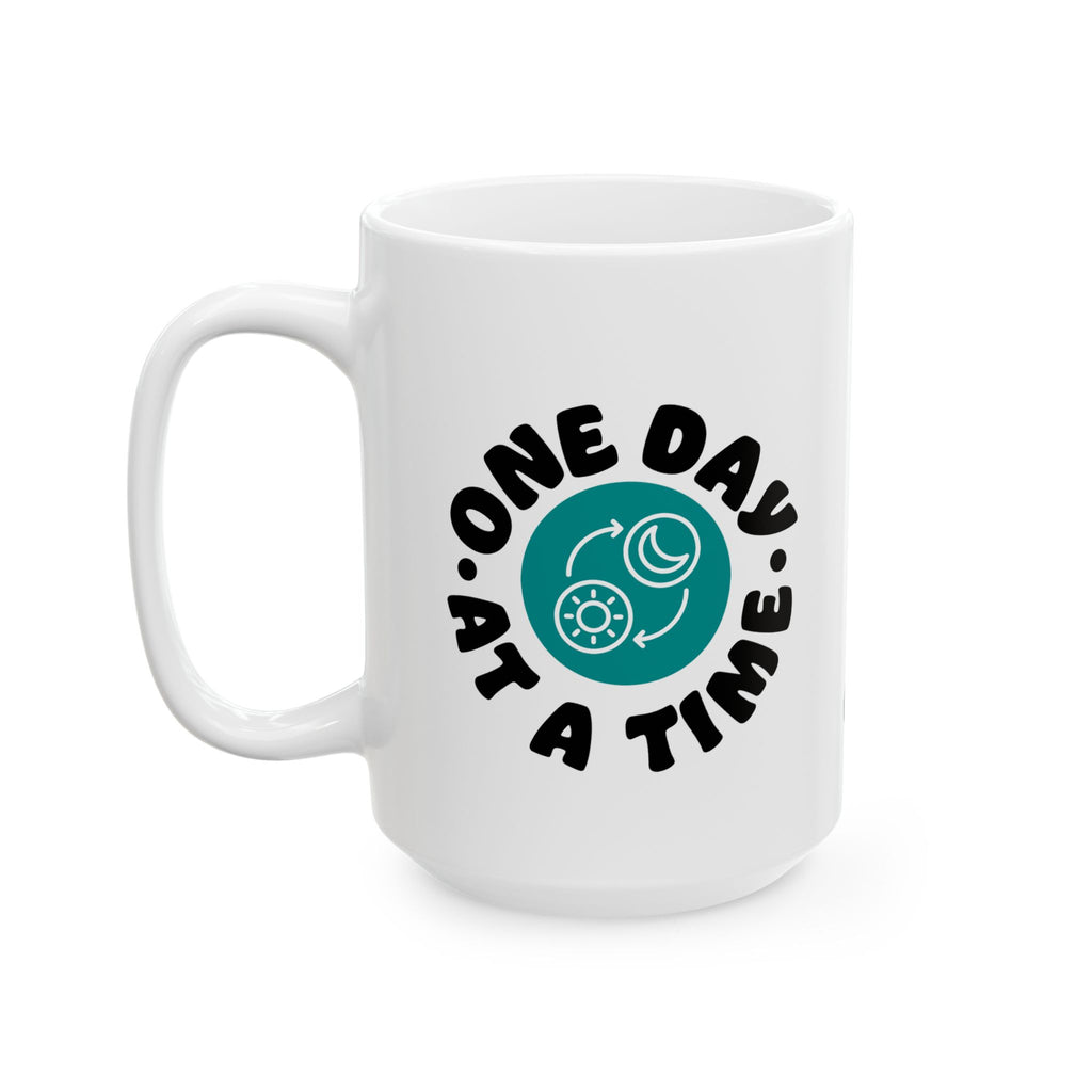 One Day At A Time Ceramic Mug with Positive Vibes Design, Motivational Coffee Cup, Gift for Friends, Inspirational Mug, Home or Office Decor