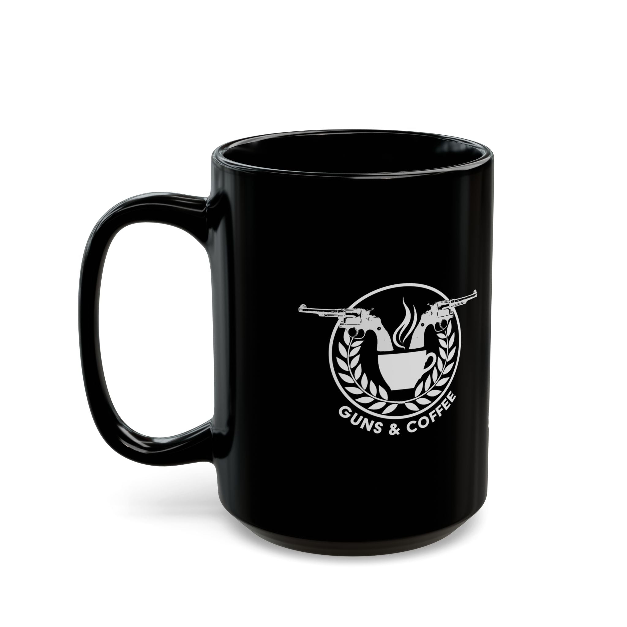 Guns & Coffee Black Ceramic Mug — 11oz/15oz