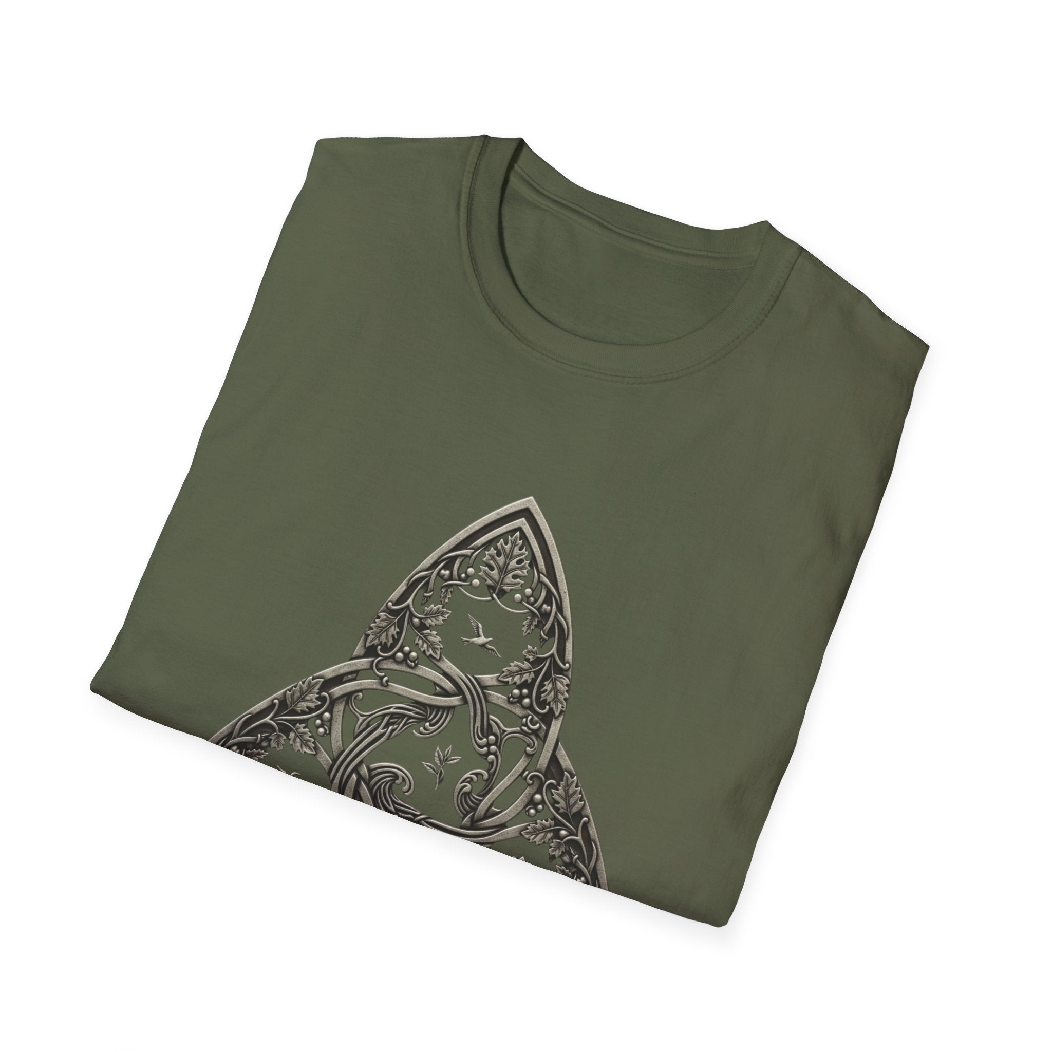 Celtic style Triquetra in a Softstyle T-Shirt, Casual Wear, Gift for Him/Her, Festival Clothing, Unique Graphic Tee, Nature Lovers T-Shirt