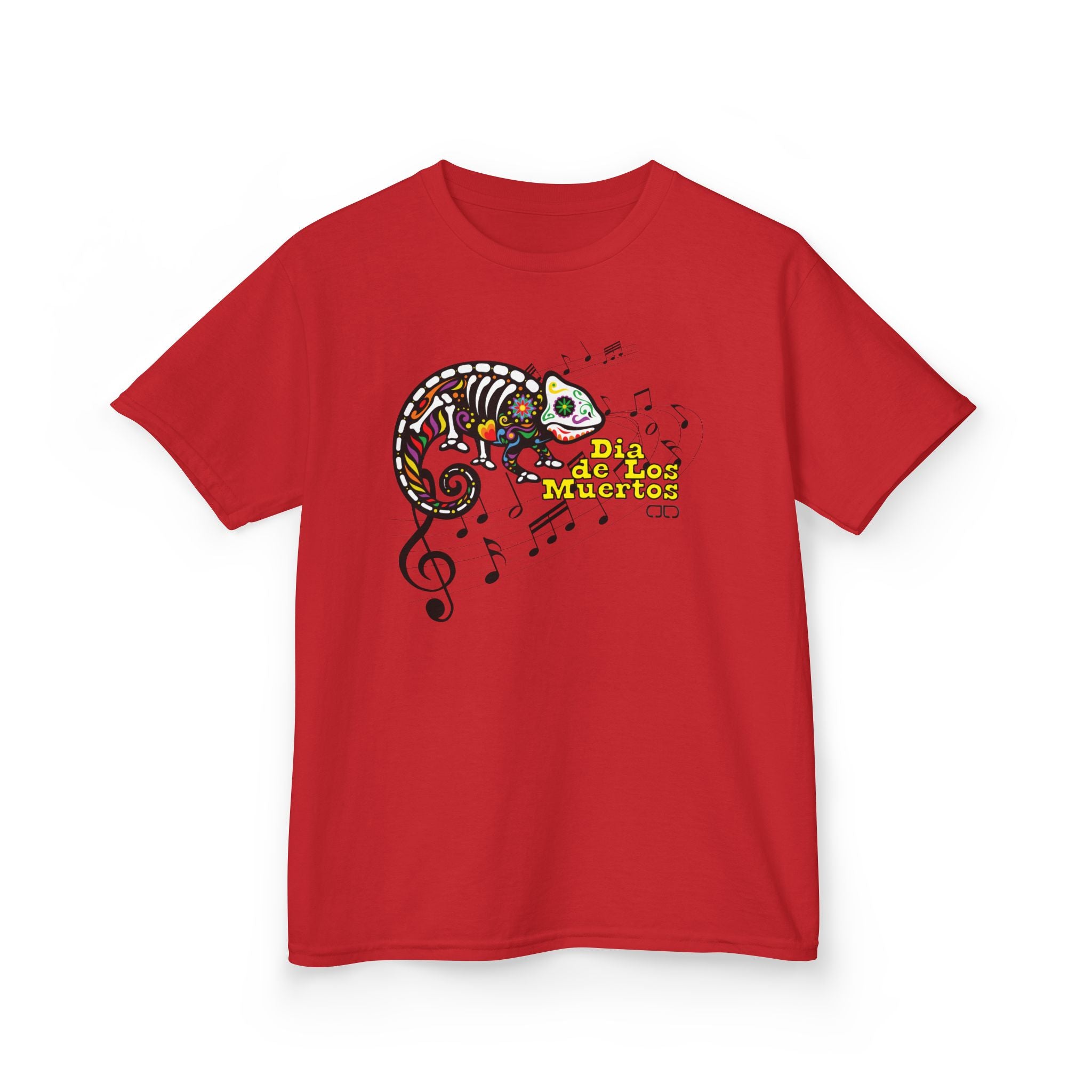 Dia de Los Muertos Musical Chameleon Design, Fun Children's T-Shirt, Cute Animal Top, Summer Wear, Birthday Gift, Playful Casuals