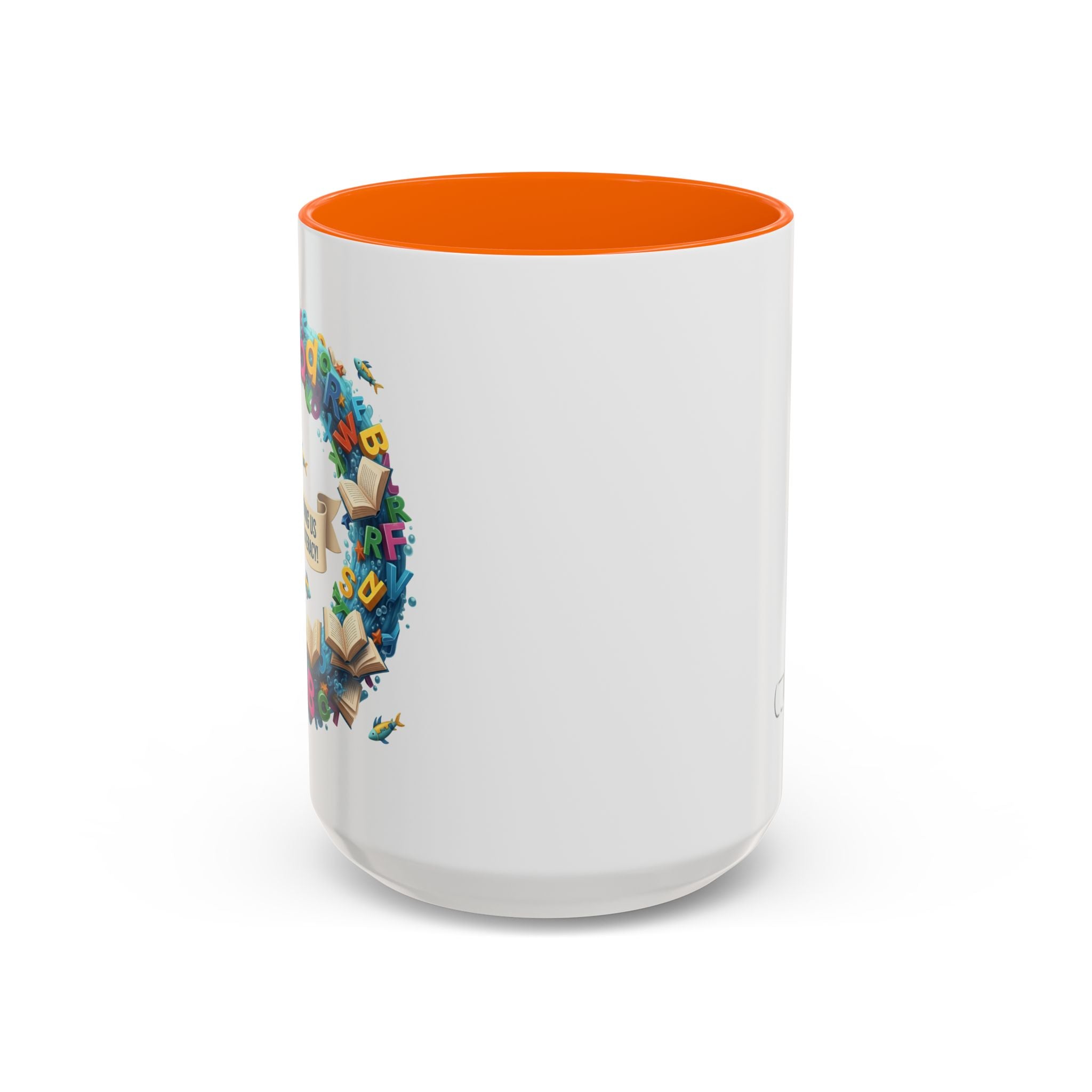 Sea of Literacy Colorful Book Lover's Accent Coffee Mug | Perfect for Home, Office, or Gift | Reading, Study, Library Decor, Teacher Appreciation