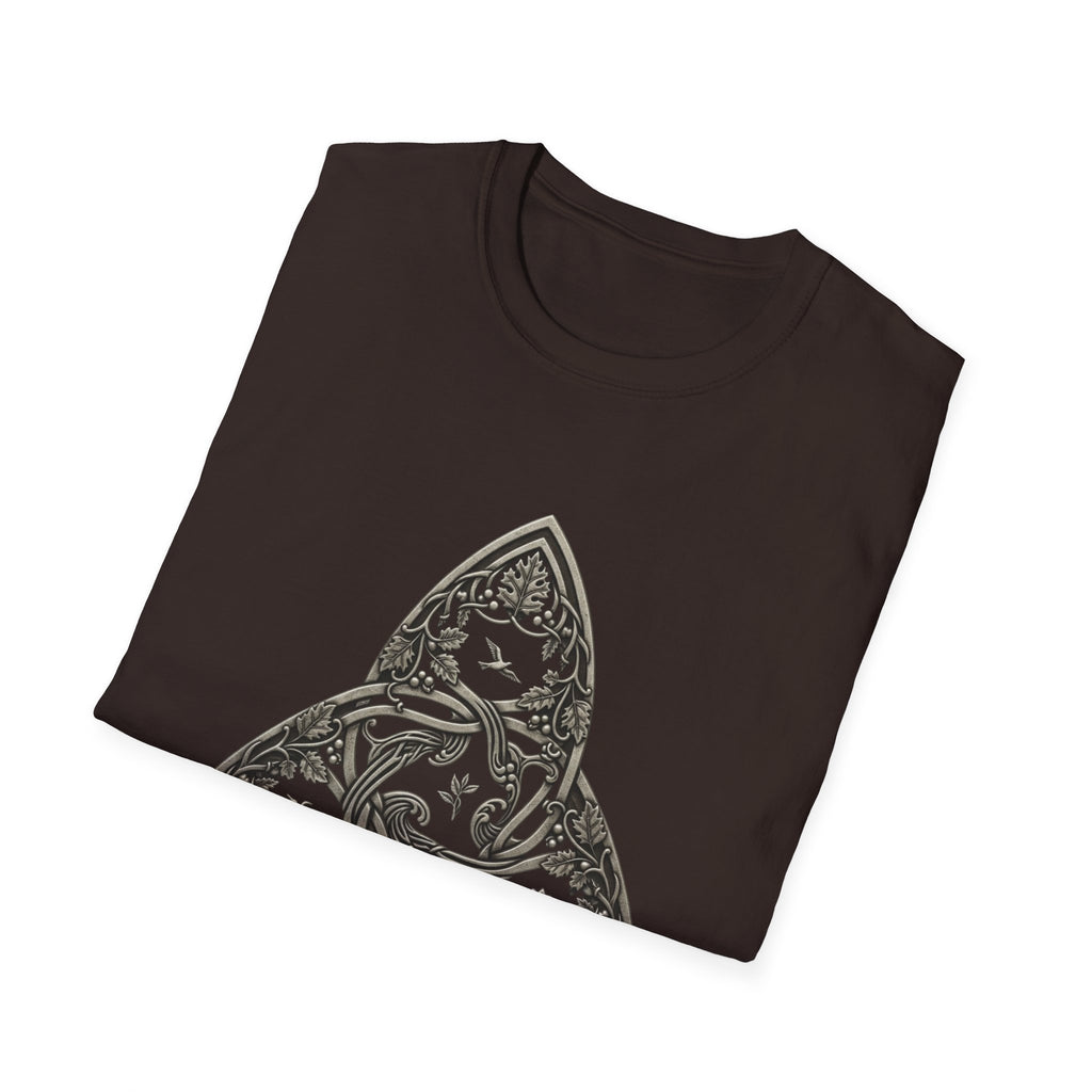 Celtic style Triquetra in a Softstyle T-Shirt, Casual Wear, Gift for Him/Her, Festival Clothing, Unique Graphic Tee, Nature Lovers T-Shirt