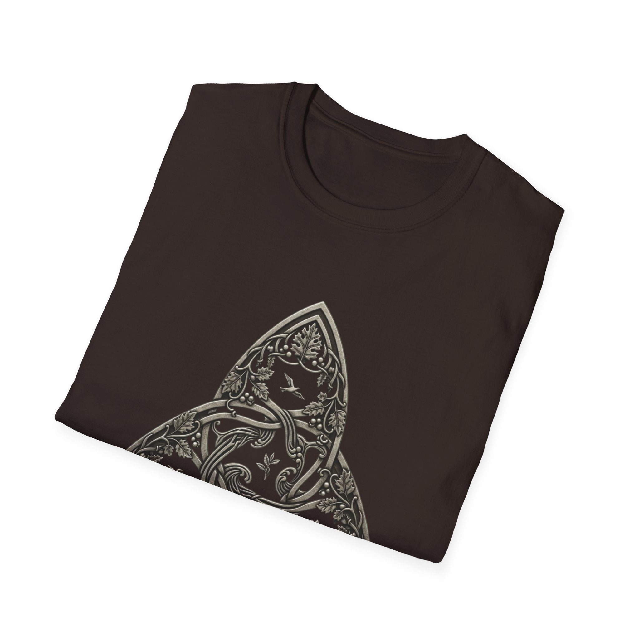 Celtic style Triquetra in a Softstyle T-Shirt, Casual Wear, Gift for Him/Her, Festival Clothing, Unique Graphic Tee, Nature Lovers T-Shirt