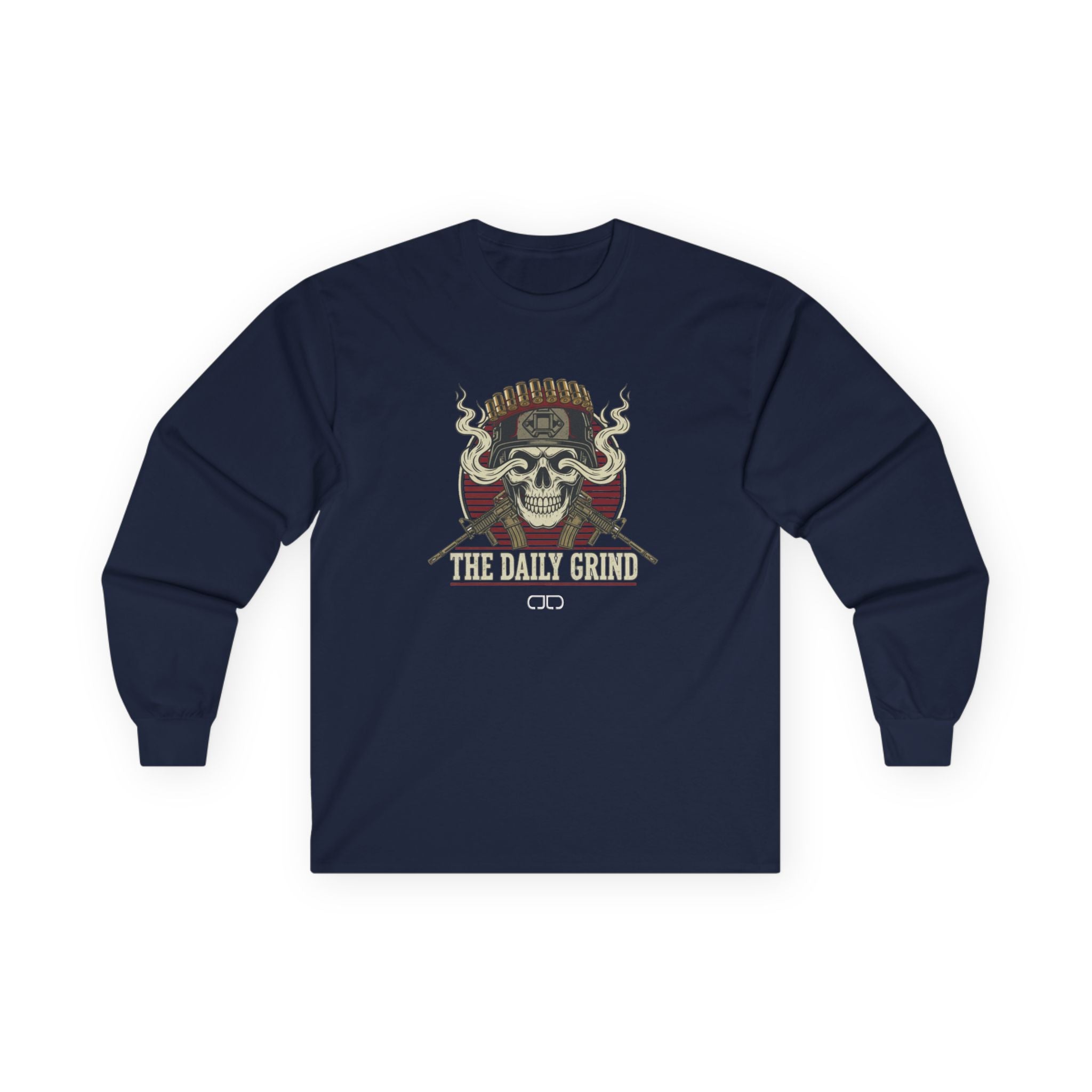 The Daily Grind Skull Long Sleeve Tee - Vintage Coffee & Motorcycle Vibe
