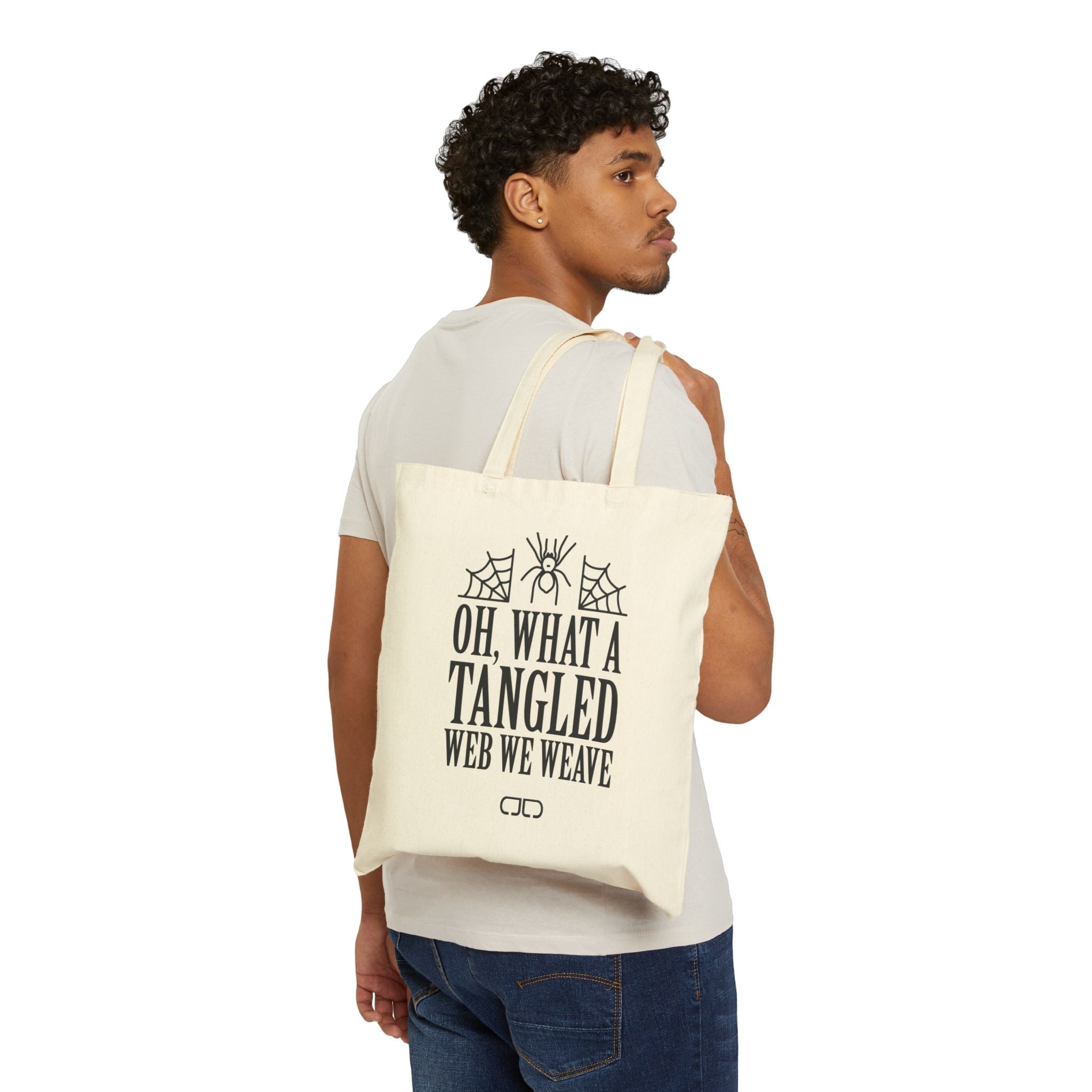Cotton Canvas Tote Bag - Oh, What a Tangled Web We Weave, Spider Web Design, Perfect for Halloween, Eco-Friendly Shopping