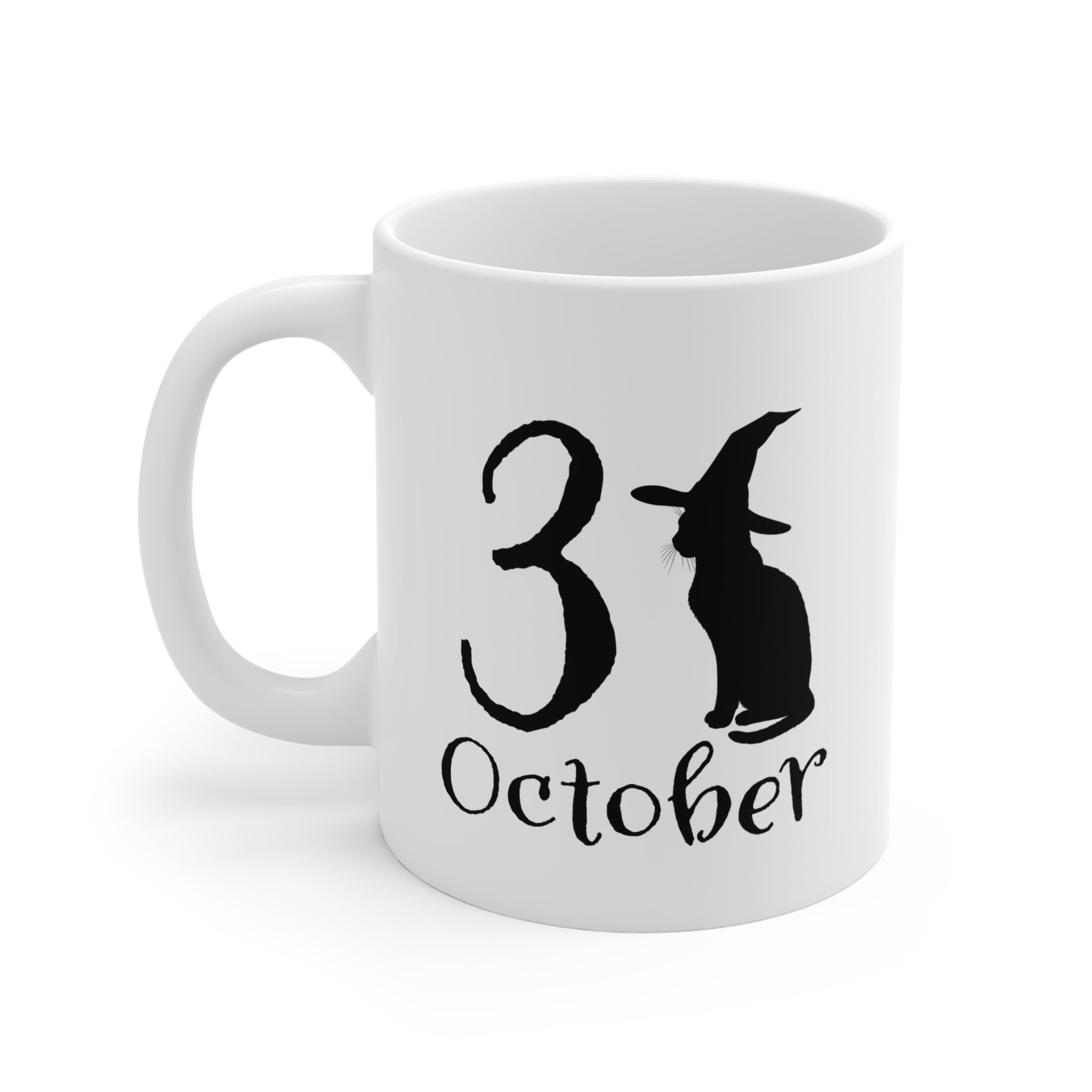 October 31st Cat Mug, 11oz Witchy Coffee Cup, Halloween Decor, Black Cat Gift, Spooky Tea Mug, Cute Animal Mug