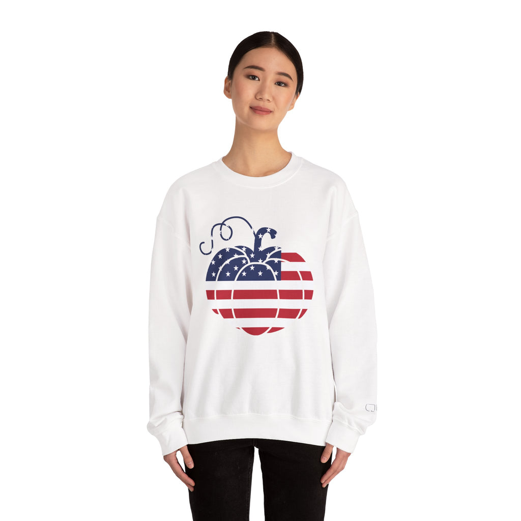 Patriotic Pumpkin Sweatshirt - Cozy Fall Apparel, Unisex Crewneck, Thanksgiving Gift, Harvest Celebration, American Pride