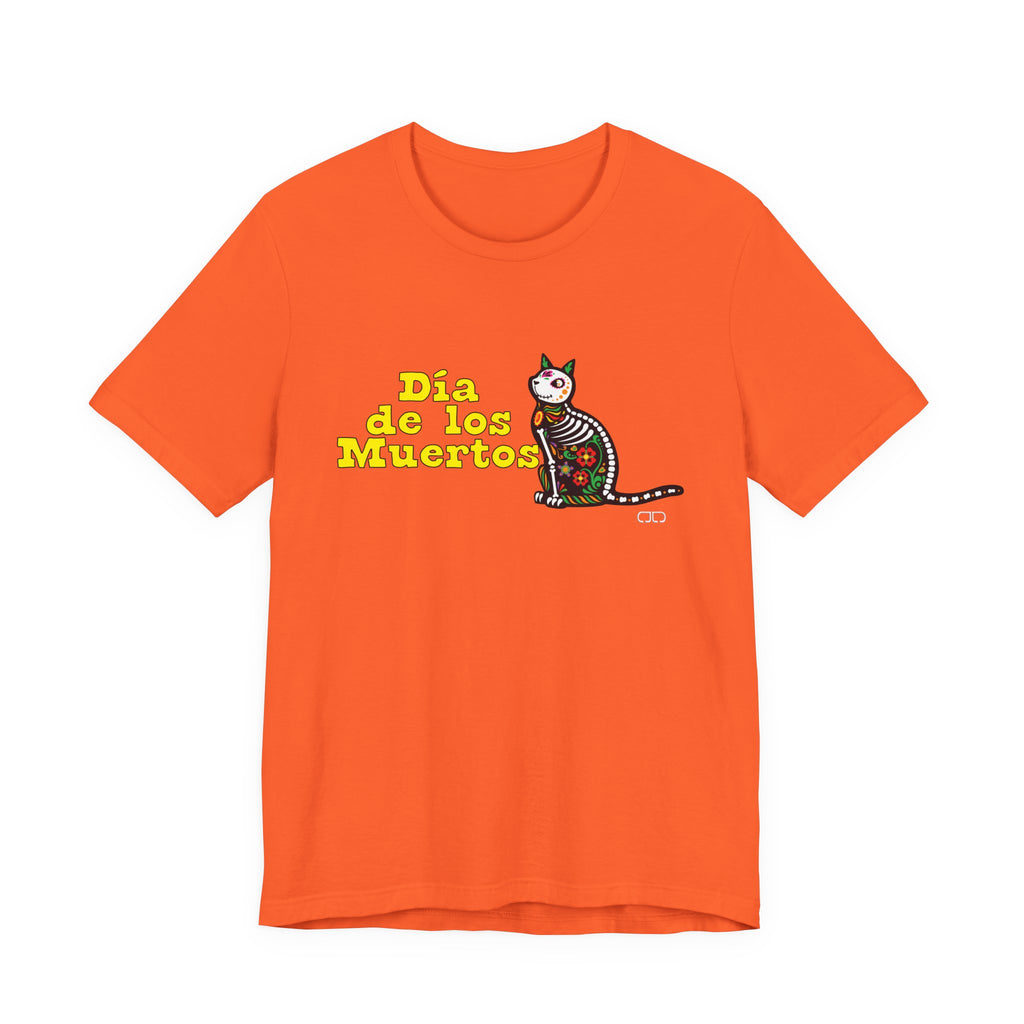 Dia de los Muertos Cat Tee, Unisex Jersey Short Sleeve T-Shirt for Celebrations, Halloween, Day of the Dead, Festive Vibe, Cat Lovers