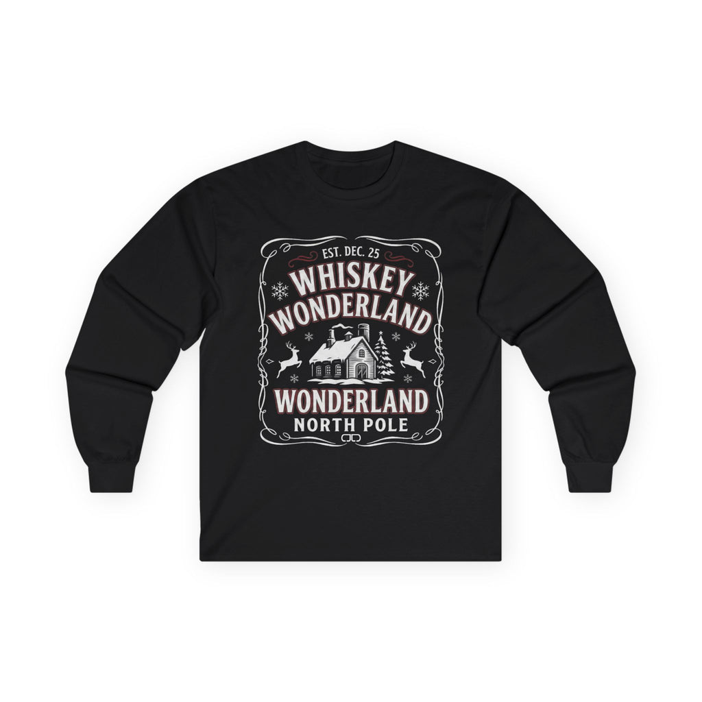 Whiskey Wonderland Long Sleeve Tee — North Pole Christmas Bar Holiday Shirt