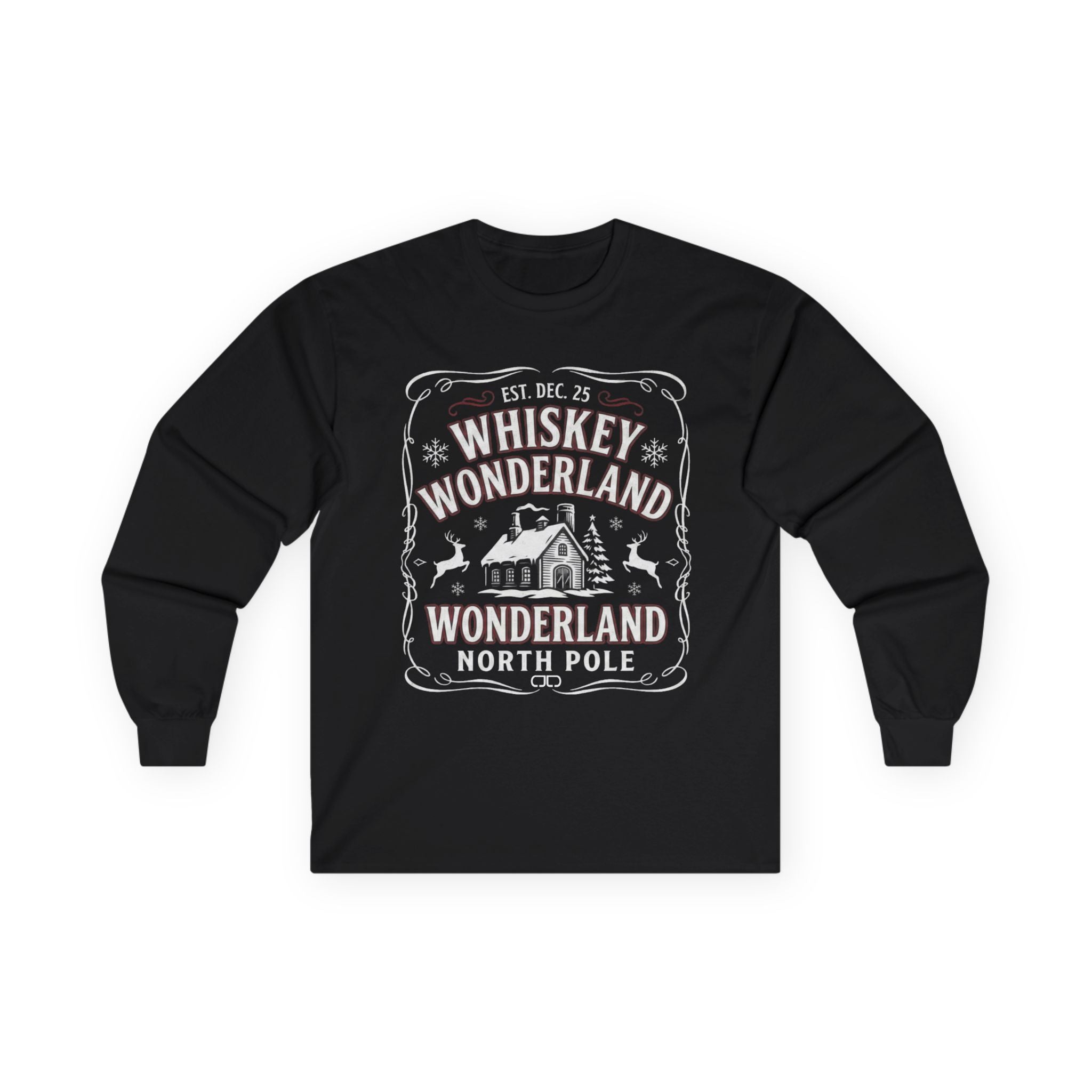 Whiskey Wonderland Long Sleeve Tee — North Pole Christmas Bar Holiday Shirt