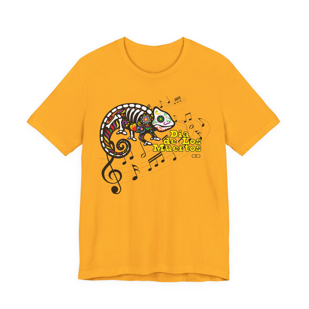 Dia de los Muertos Chameleon Tee, Unisex Jersey Short Sleeve T-Shirt, Colorful Skeleton Shirt, Halloween Outfit, Day of the Dead Gift
