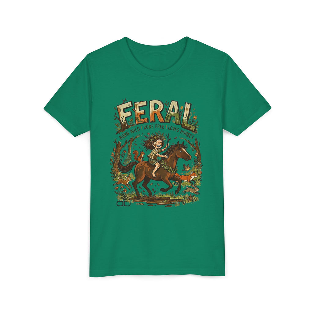 "FERAL" Horse Rider Graphic Kids T‑Shirt