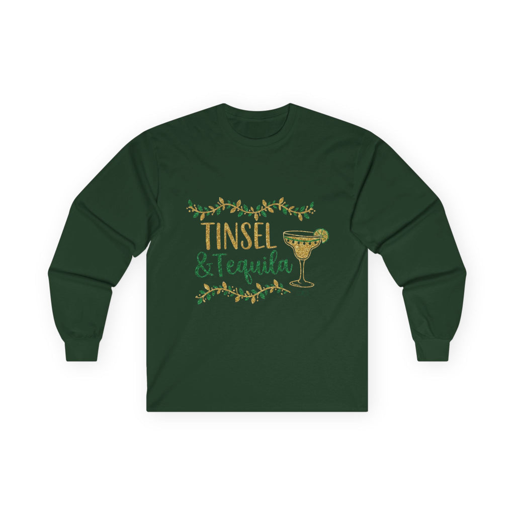 Tinsel & Tequila Long Sleeve Tee — Holiday Margarita Shirt