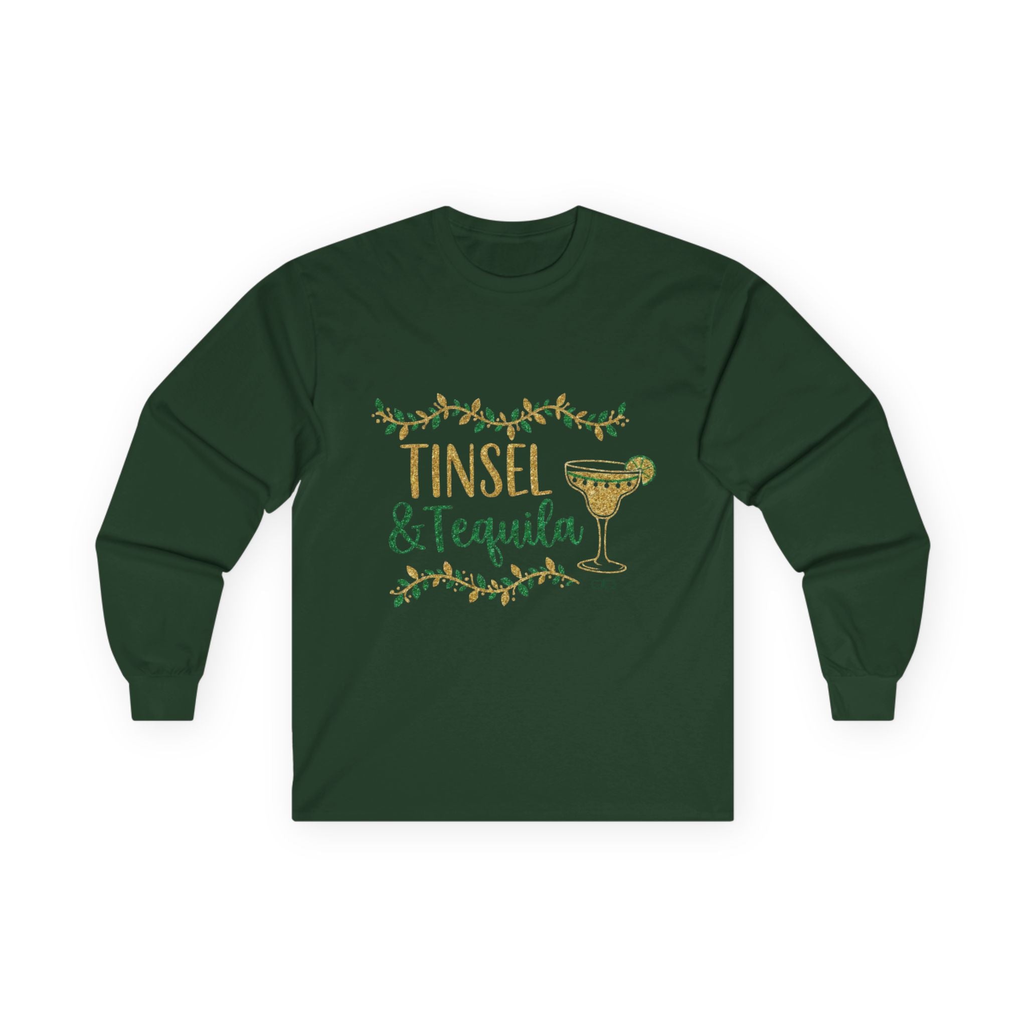 Tinsel & Tequila Long Sleeve Tee — Holiday Margarita Shirt