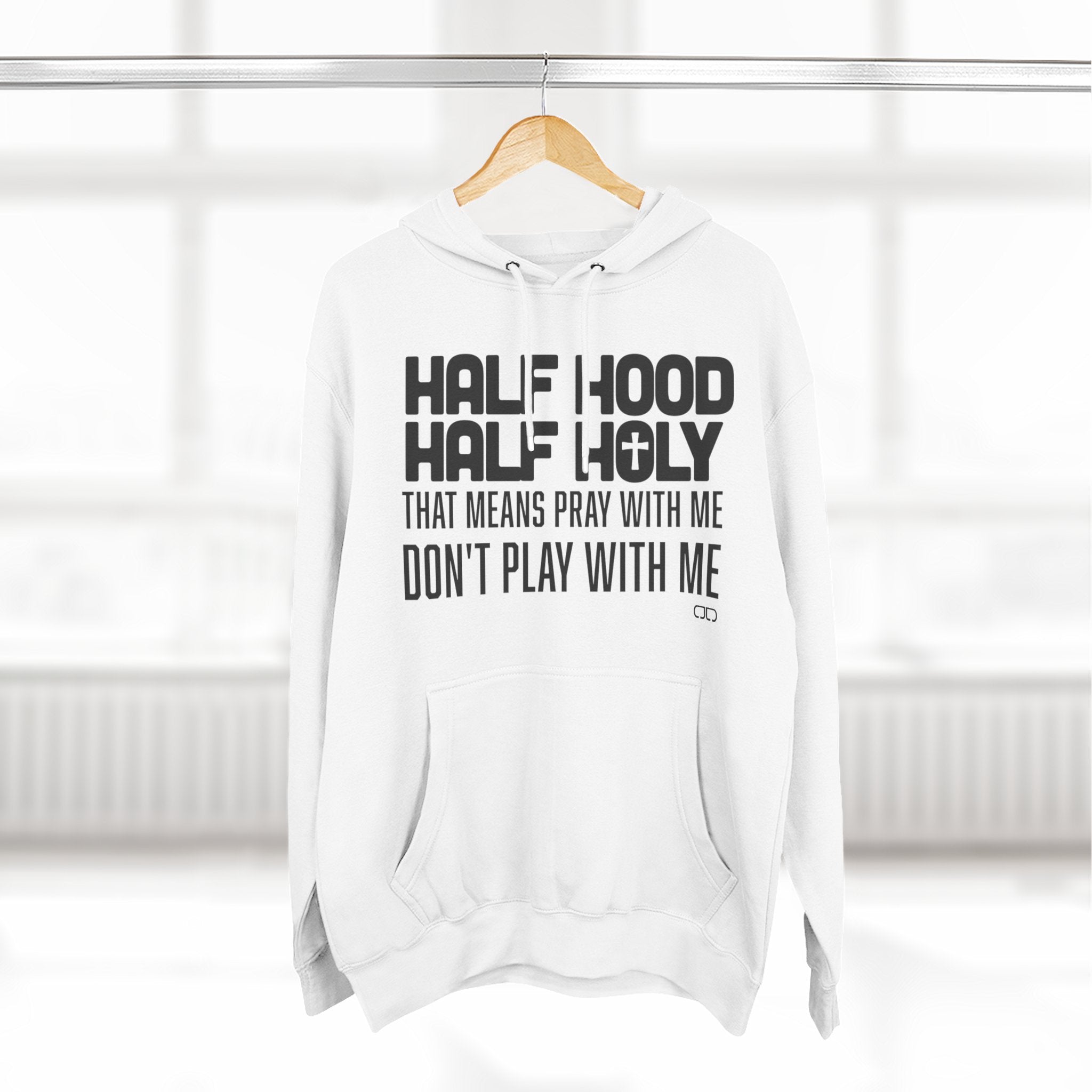 Half Hood Half Holy Fleece Hoodie - Cozy Streetwear for Prayer Warriors, Spiritual Gift, Casual Outfit, Unique Apparel, Motivation Wear