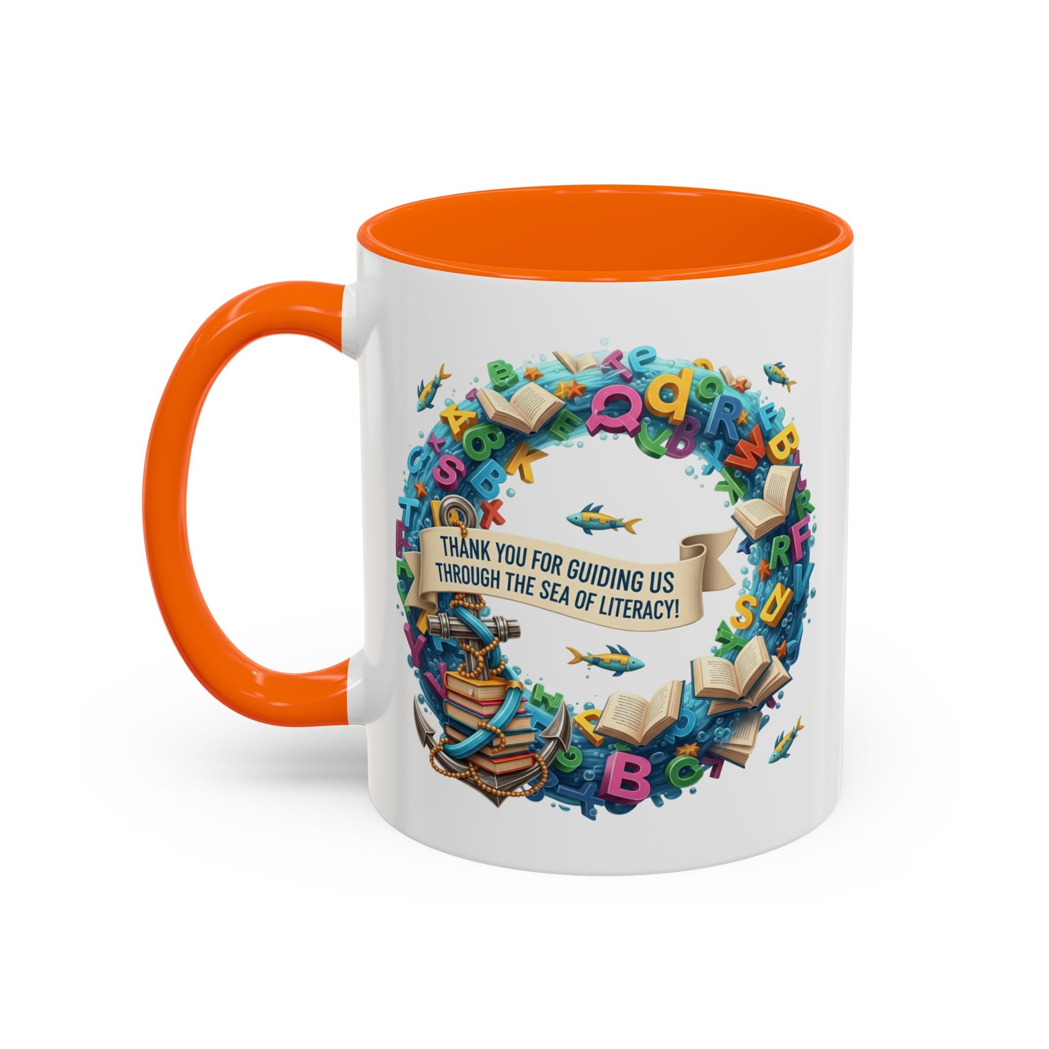 Sea of Literacy Colorful Book Lover's Accent Coffee Mug | Perfect for Home, Office, or Gift | Reading, Study, Library Decor, Teacher Appreciation