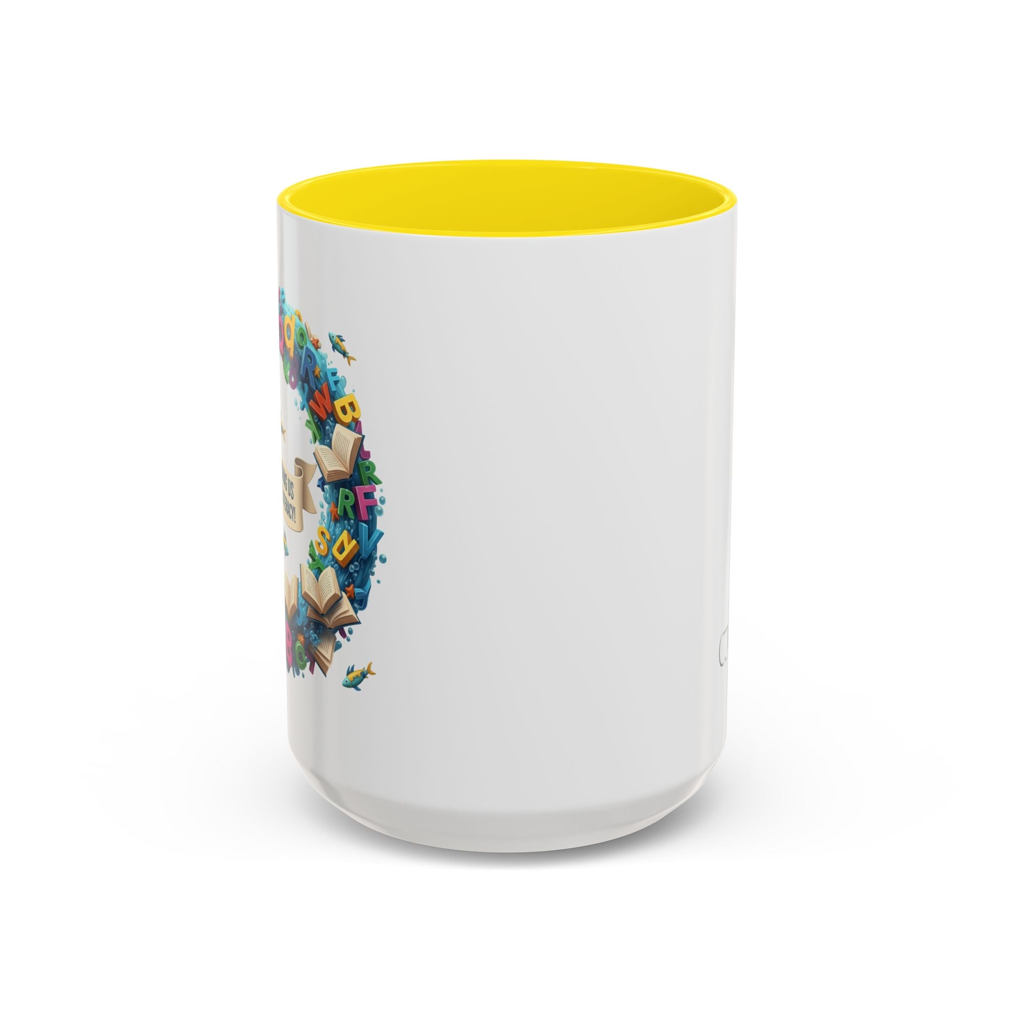Sea of Literacy Colorful Book Lover's Accent Coffee Mug | Perfect for Home, Office, or Gift | Reading, Study, Library Decor, Teacher Appreciation