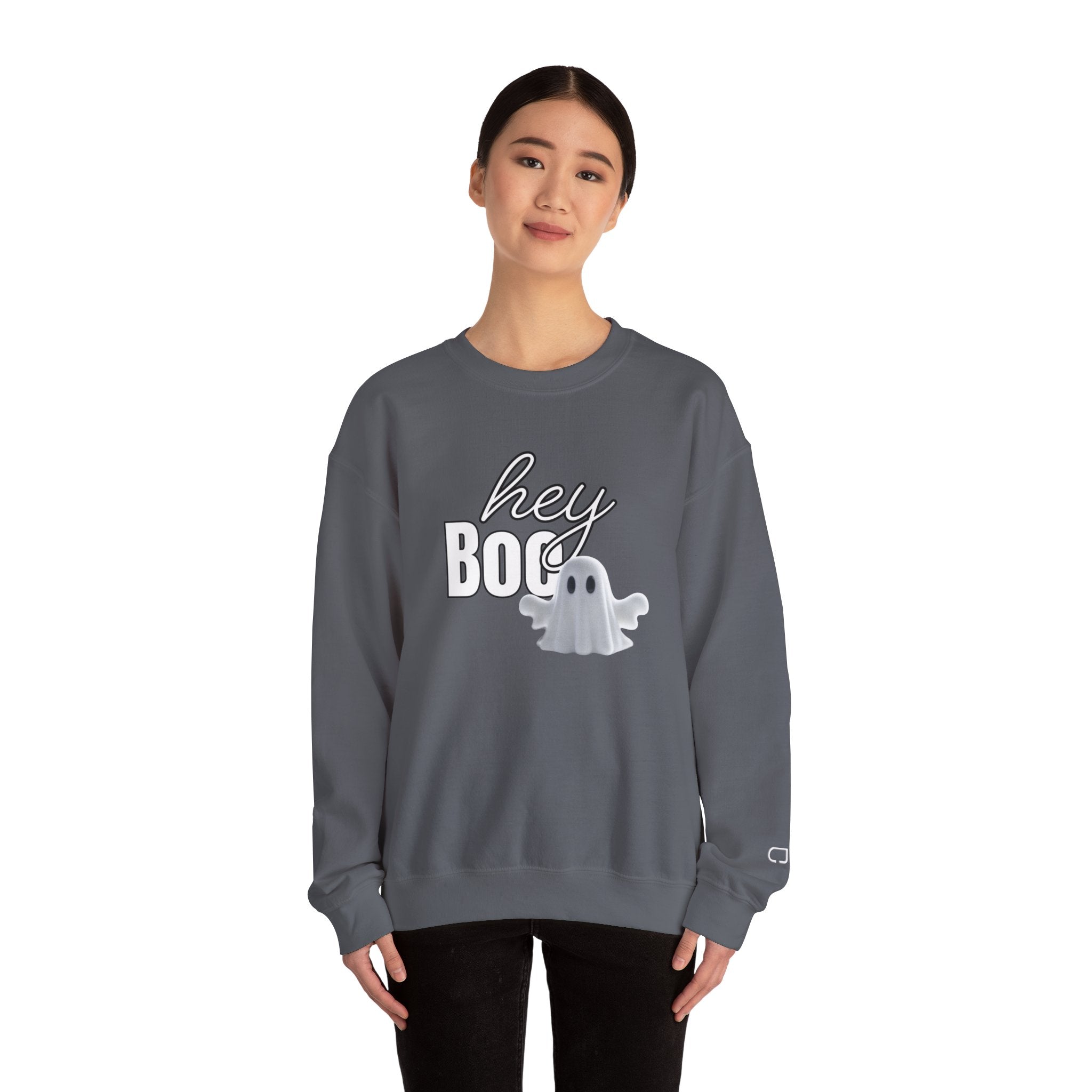 Hey Boo Ghost Unisex Heavy Blend™ Crewneck Sweatshirt, Halloween Sweatshirt, Spooky Apparel, Fall Fashion, Cozy Casual Wear