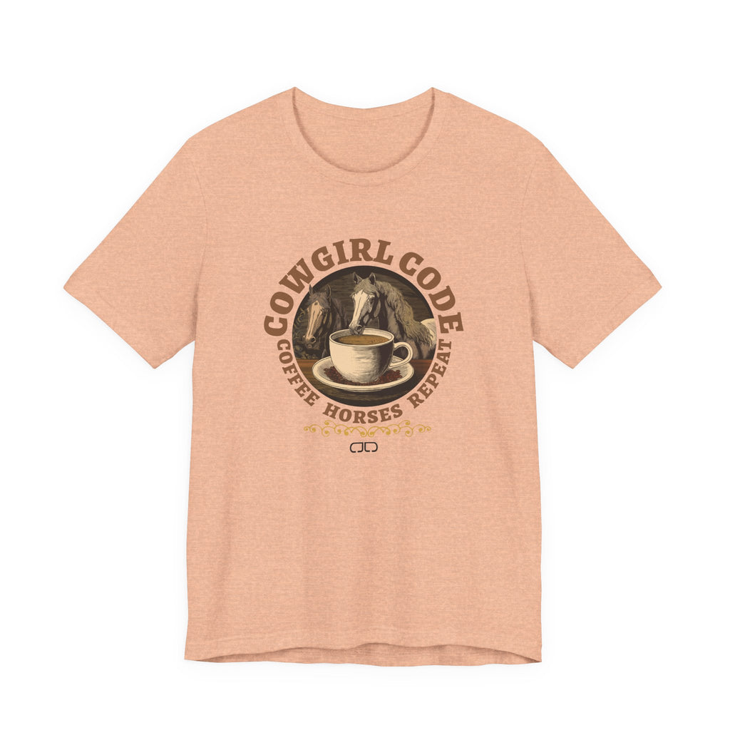 Cowgirl Code Tee – "Coffee Horses Repeat" Western Horse Lover Shirt