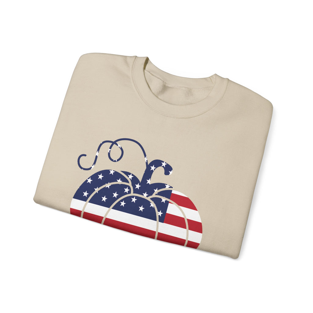 Patriotic Pumpkin Sweatshirt - Cozy Fall Apparel, Unisex Crewneck, Thanksgiving Gift, Harvest Celebration, American Pride