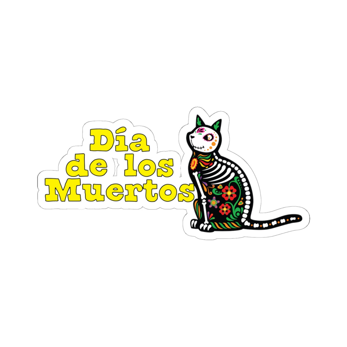 Colorful Dia de Los Muertos Cat Kiss-Cut Stickers, Halloween Decor, Day of the Dead Accessories, Laptop Stickers, Fun Gift Idea