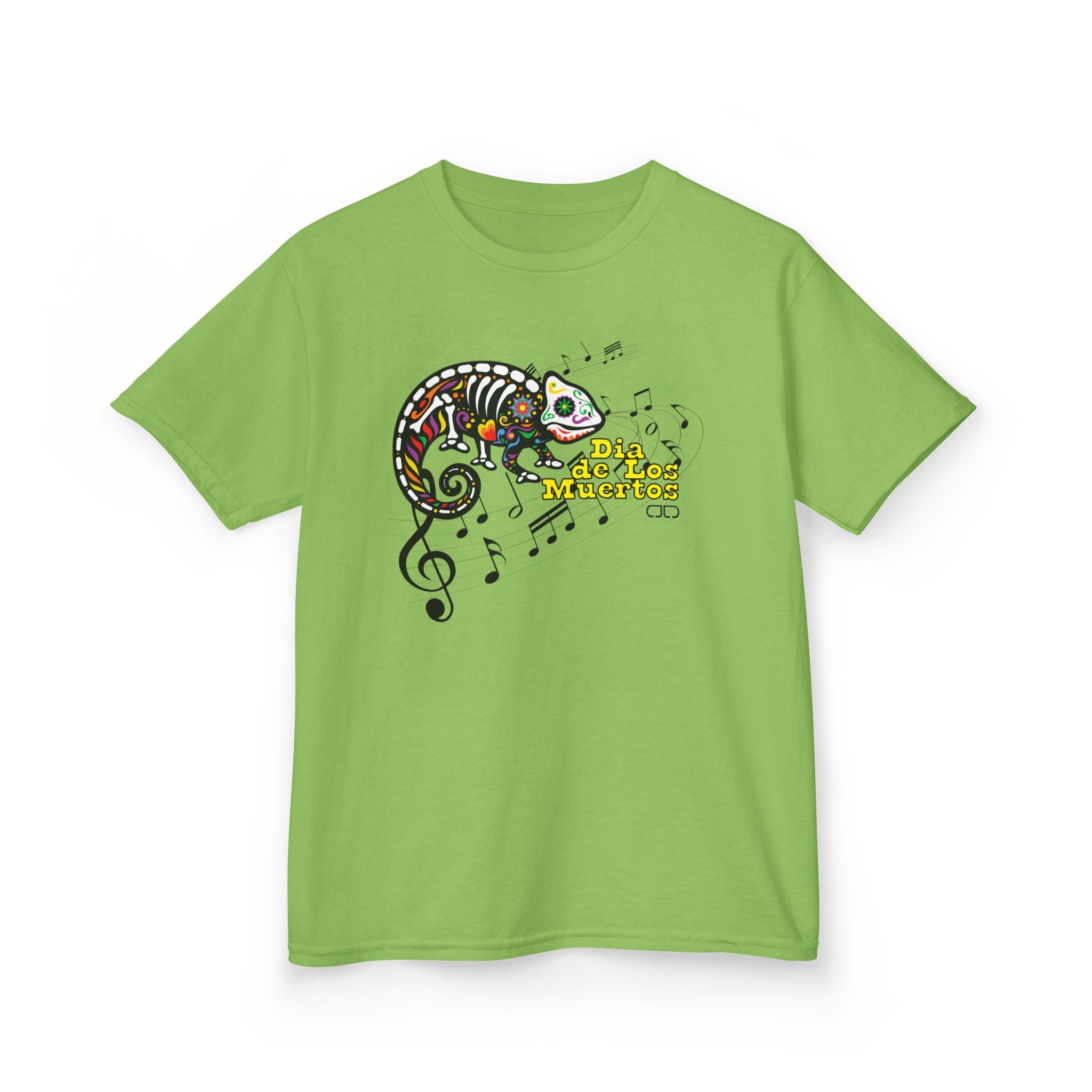 Dia de Los Muertos Musical Chameleon Design, Fun Children's T-Shirt, Cute Animal Top, Summer Wear, Birthday Gift, Playful Casuals