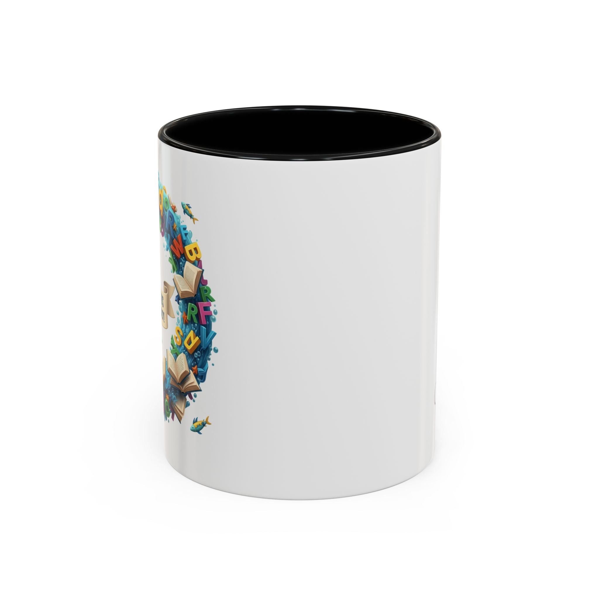 Sea of Literacy Colorful Book Lover's Accent Coffee Mug | Perfect for Home, Office, or Gift | Reading, Study, Library Decor, Teacher Appreciation