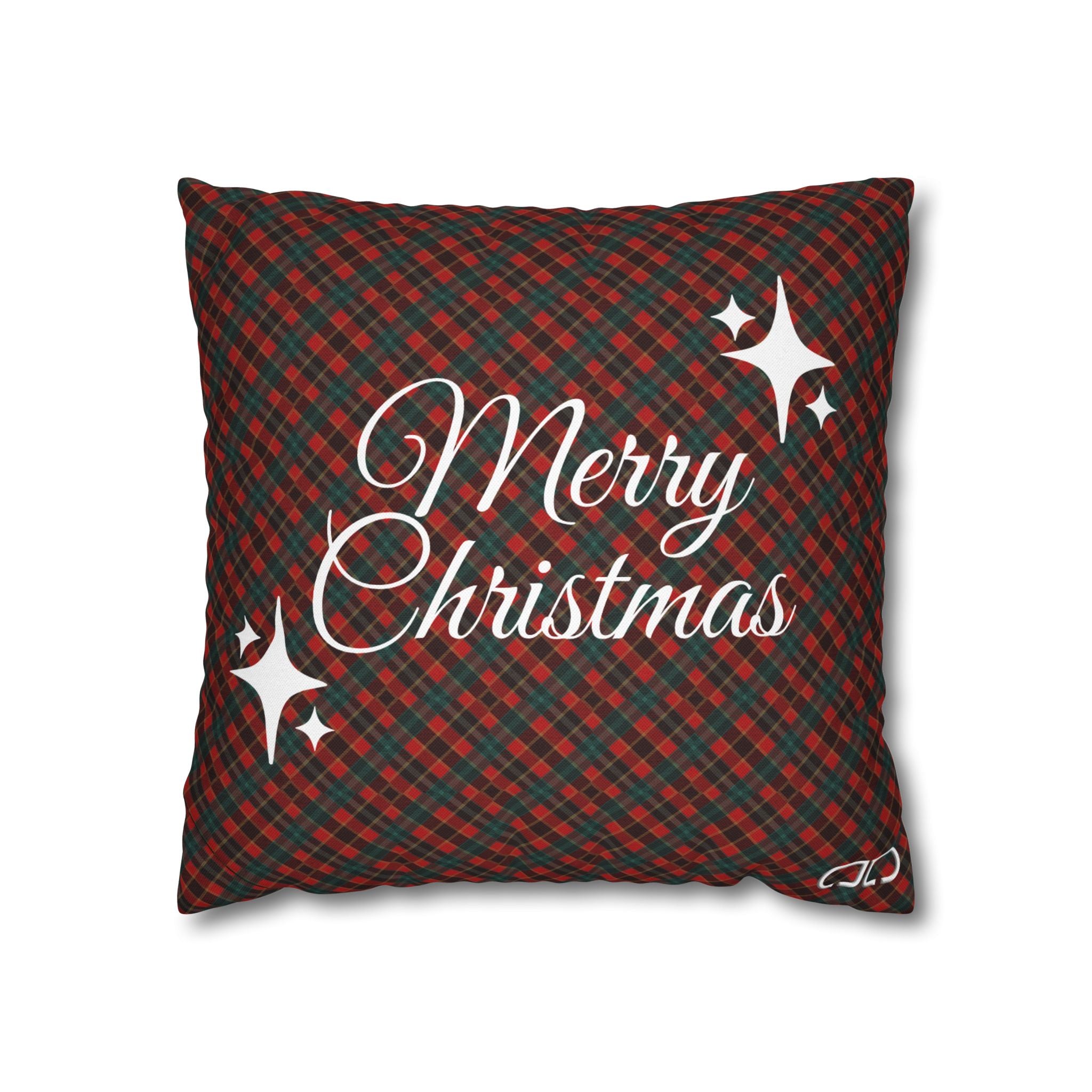 Merry Christmas Plaid Pillowcase - Red & Green Holiday Throw Pillow Cover