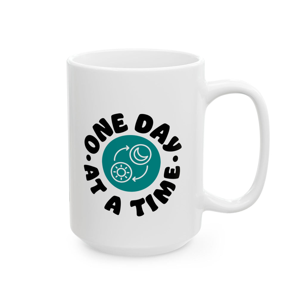 One Day At A Time Ceramic Mug with Positive Vibes Design, Motivational Coffee Cup, Gift for Friends, Inspirational Mug, Home or Office Decor