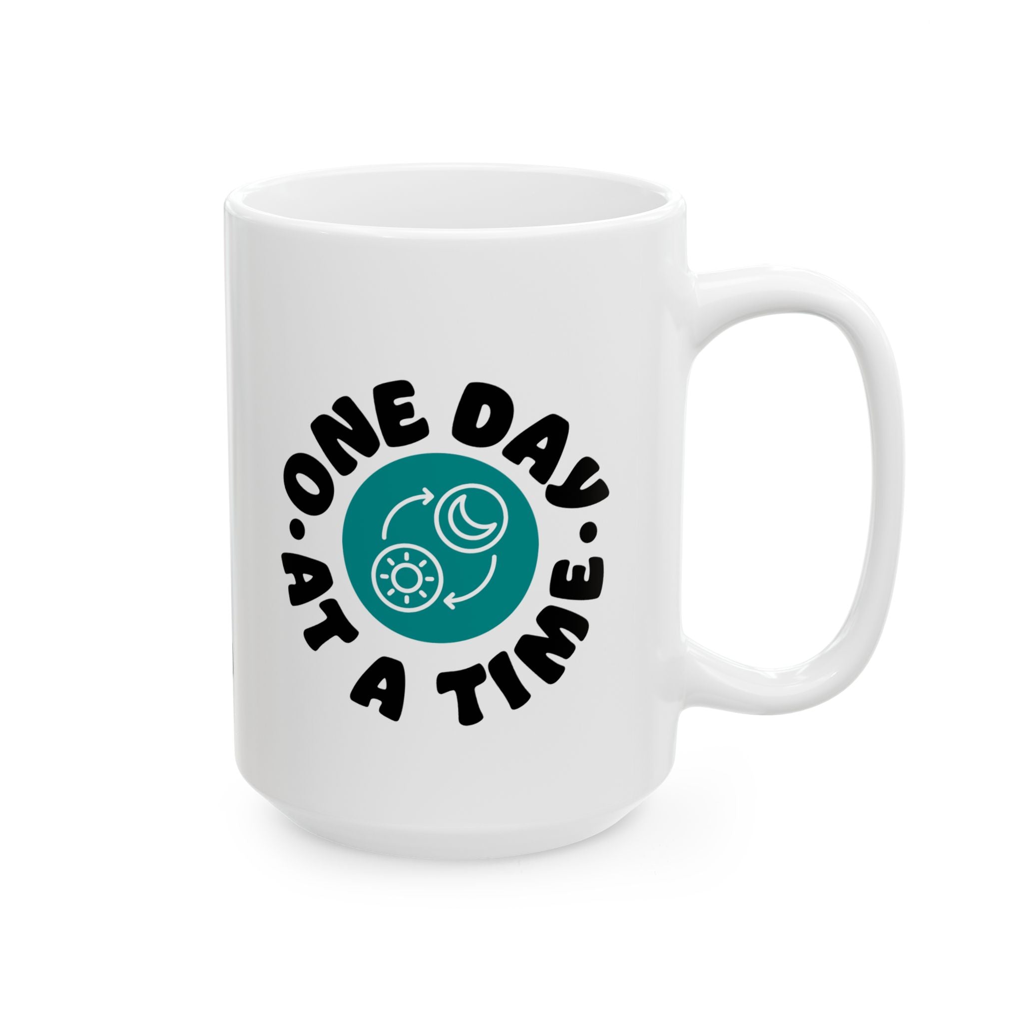 One Day At A Time Ceramic Mug with Positive Vibes Design, Motivational Coffee Cup, Gift for Friends, Inspirational Mug, Home or Office Decor