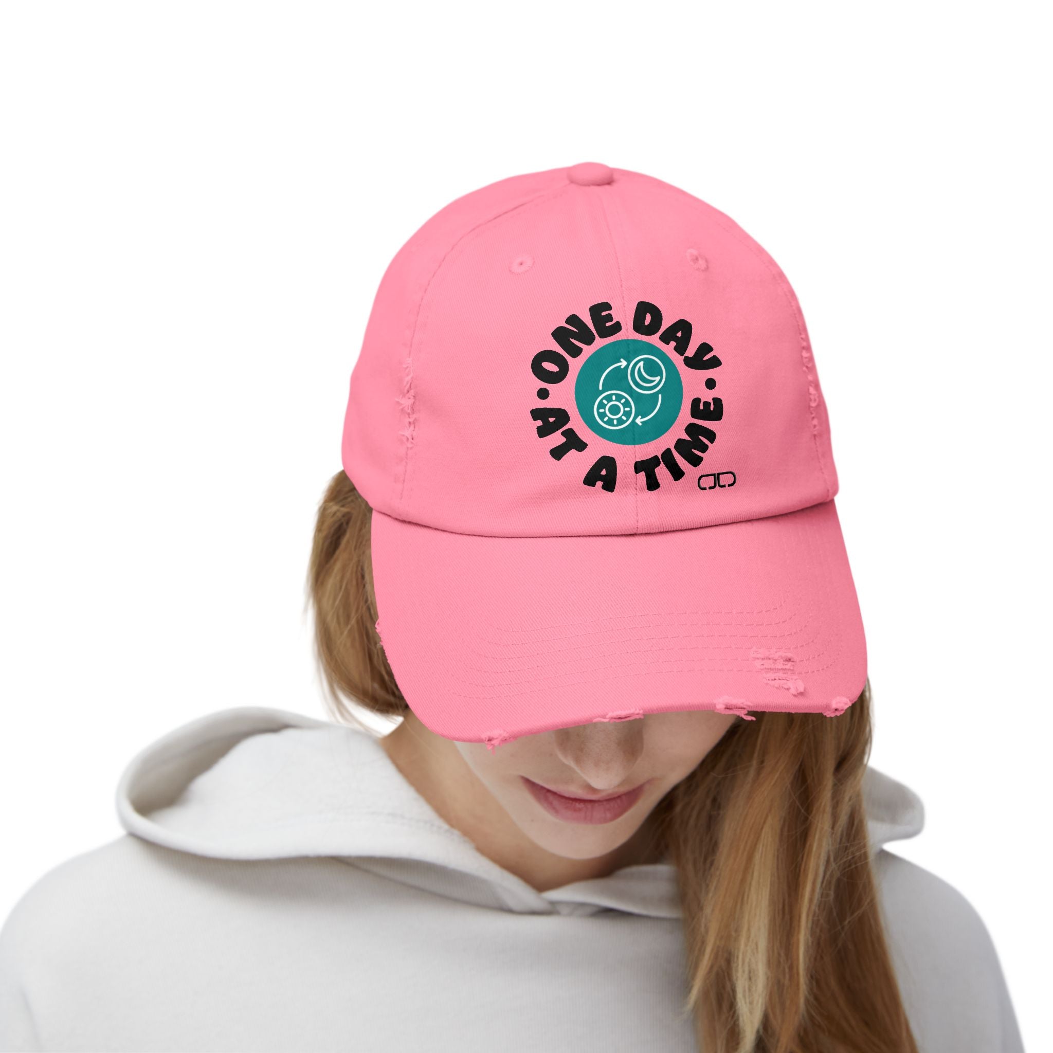 One Day at a Time Distressed Cap | Casual Style, Relaxed Fit, Gift for Him/Her, Summer Accessory, Motivational Wear