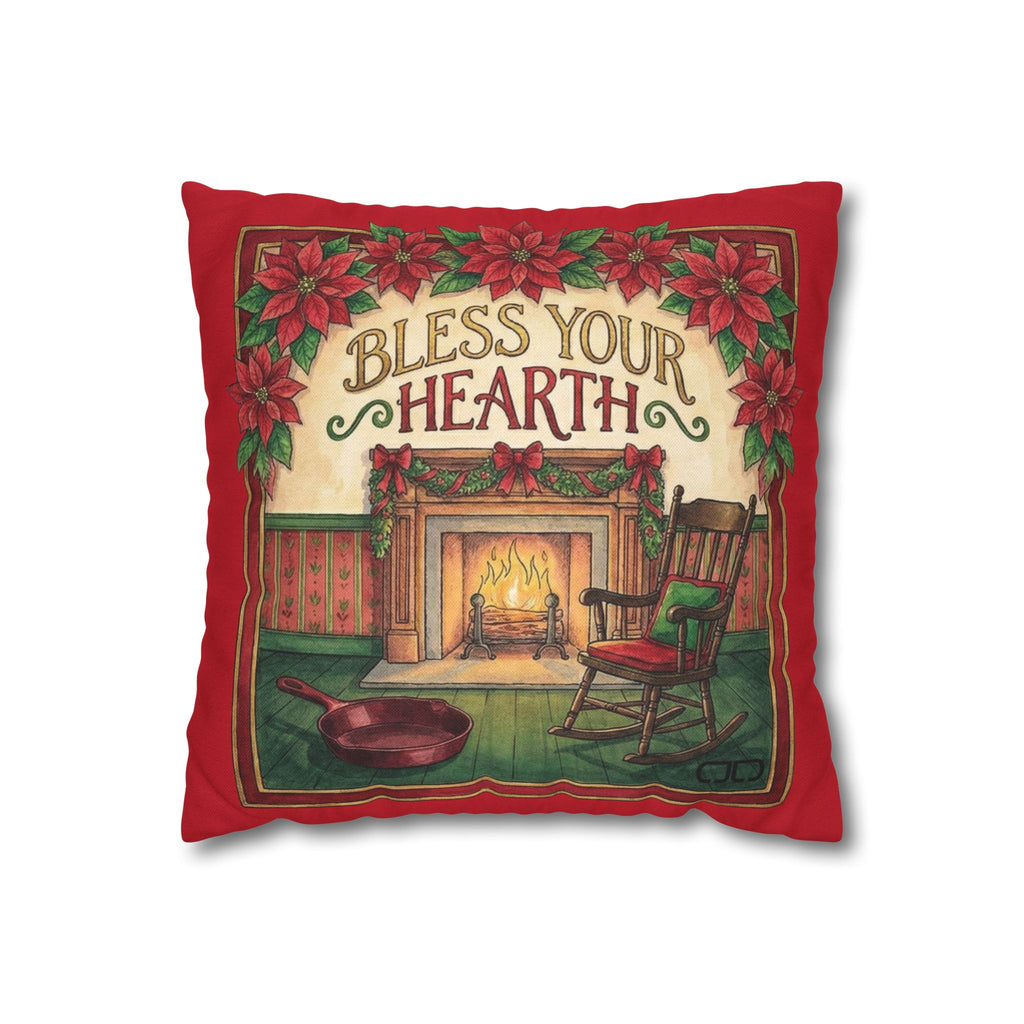Bless Your Hearth Christmas Pillowcase — Holiday Fireplace Throw Pillow Cover