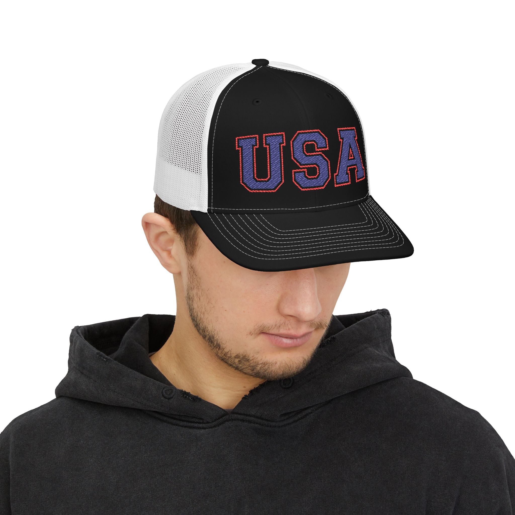 Patriotic Snapback Trucker Cap, USA Embroidered Hat, Summer Fashion Accessory, Festival Gear, Sports Event Cap, Gift For Him/Her