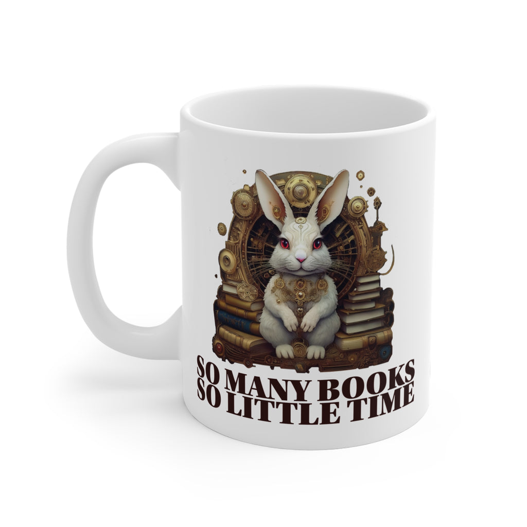 White Rabbit, whimsical Book Lover's Mug | Literary Gift, Rabbit Design, Reading Enthusiast, Coffee Cup, Birthday Present, Bookish Decor