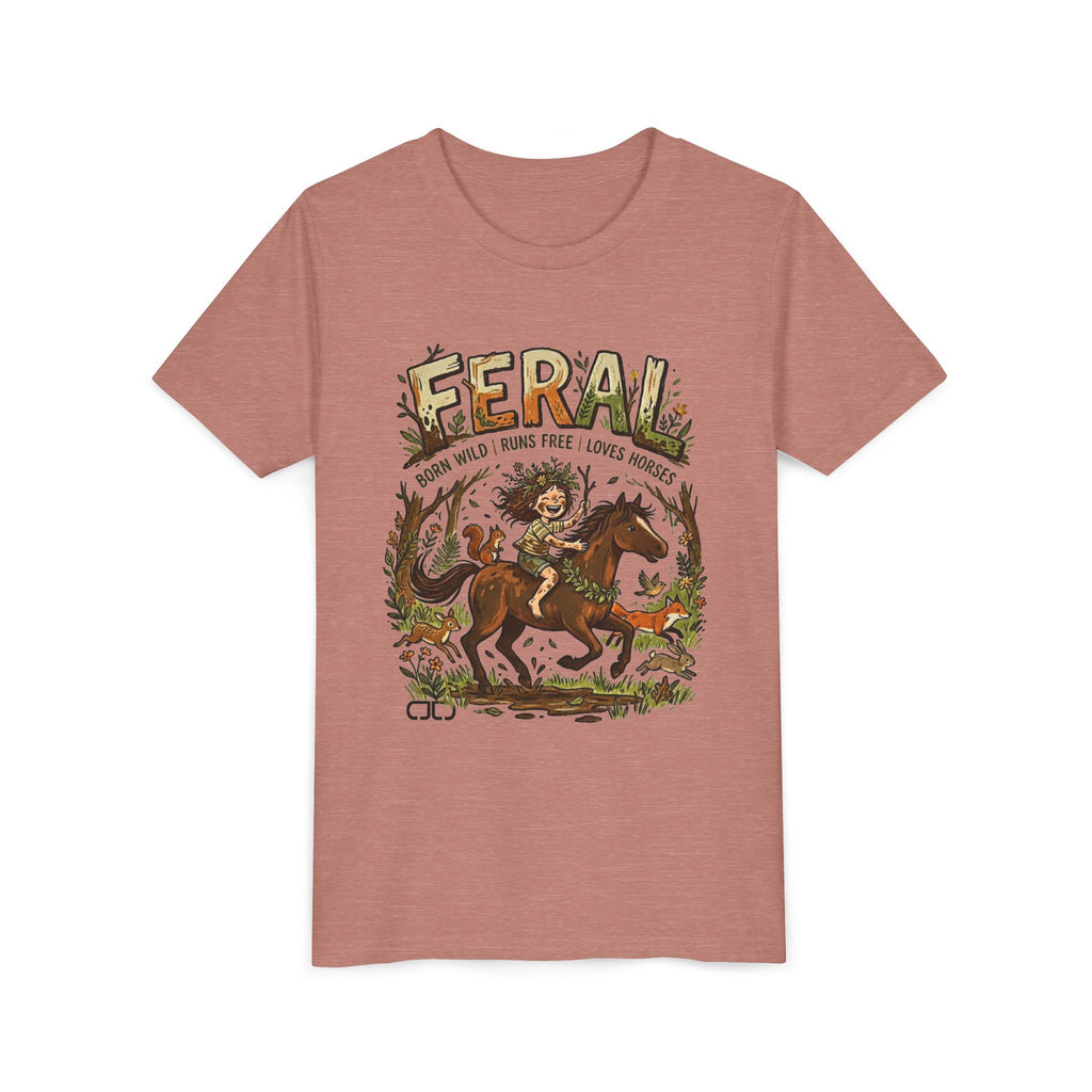 "FERAL" Horse Rider Graphic Kids T‑Shirt
