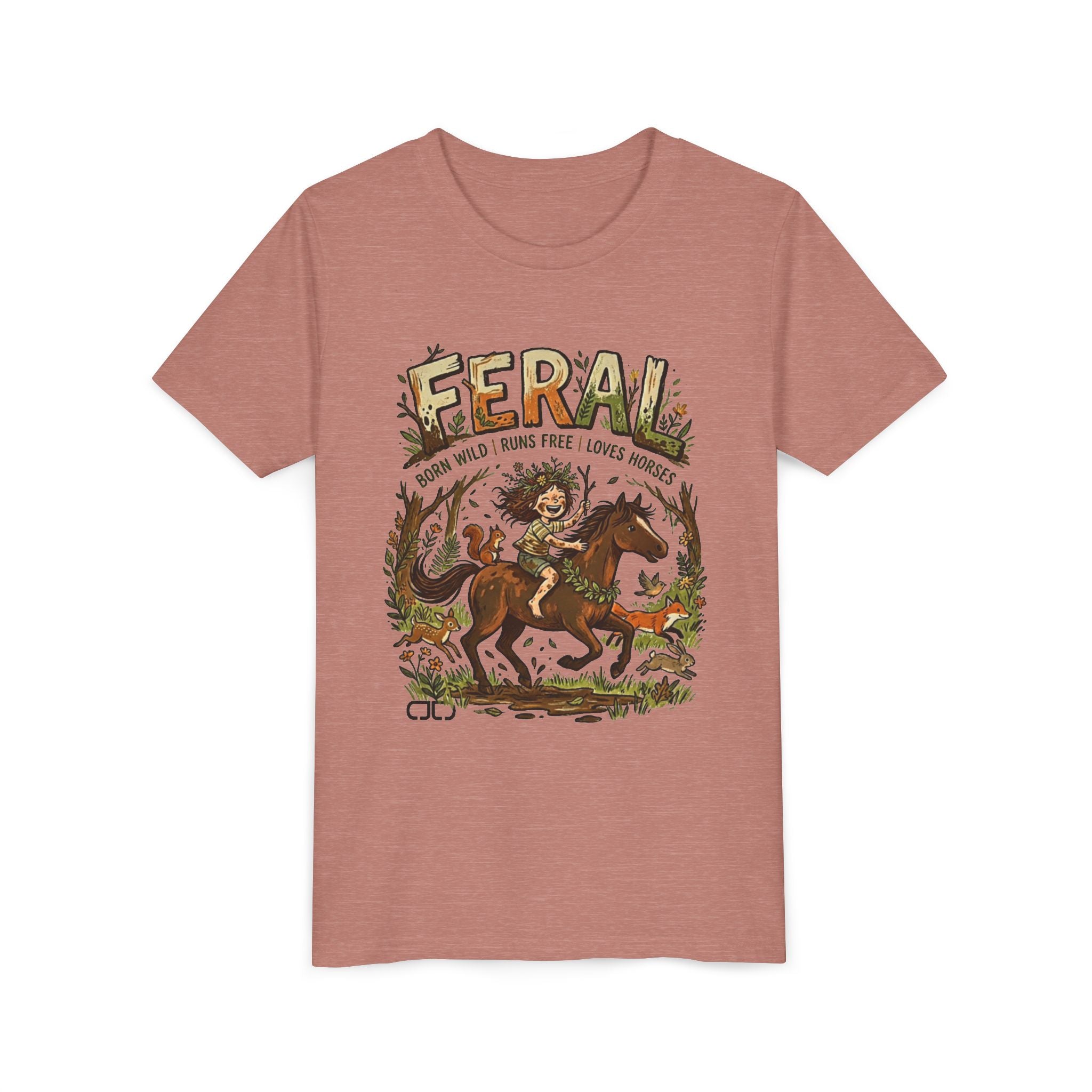 "FERAL" Horse Rider Graphic Kids T‑Shirt
