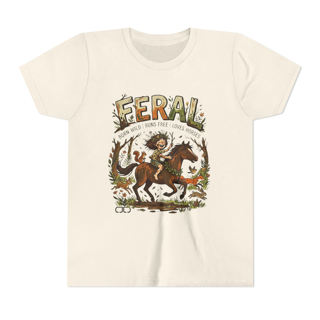 "FERAL" Horse Rider Graphic Kids T‑Shirt