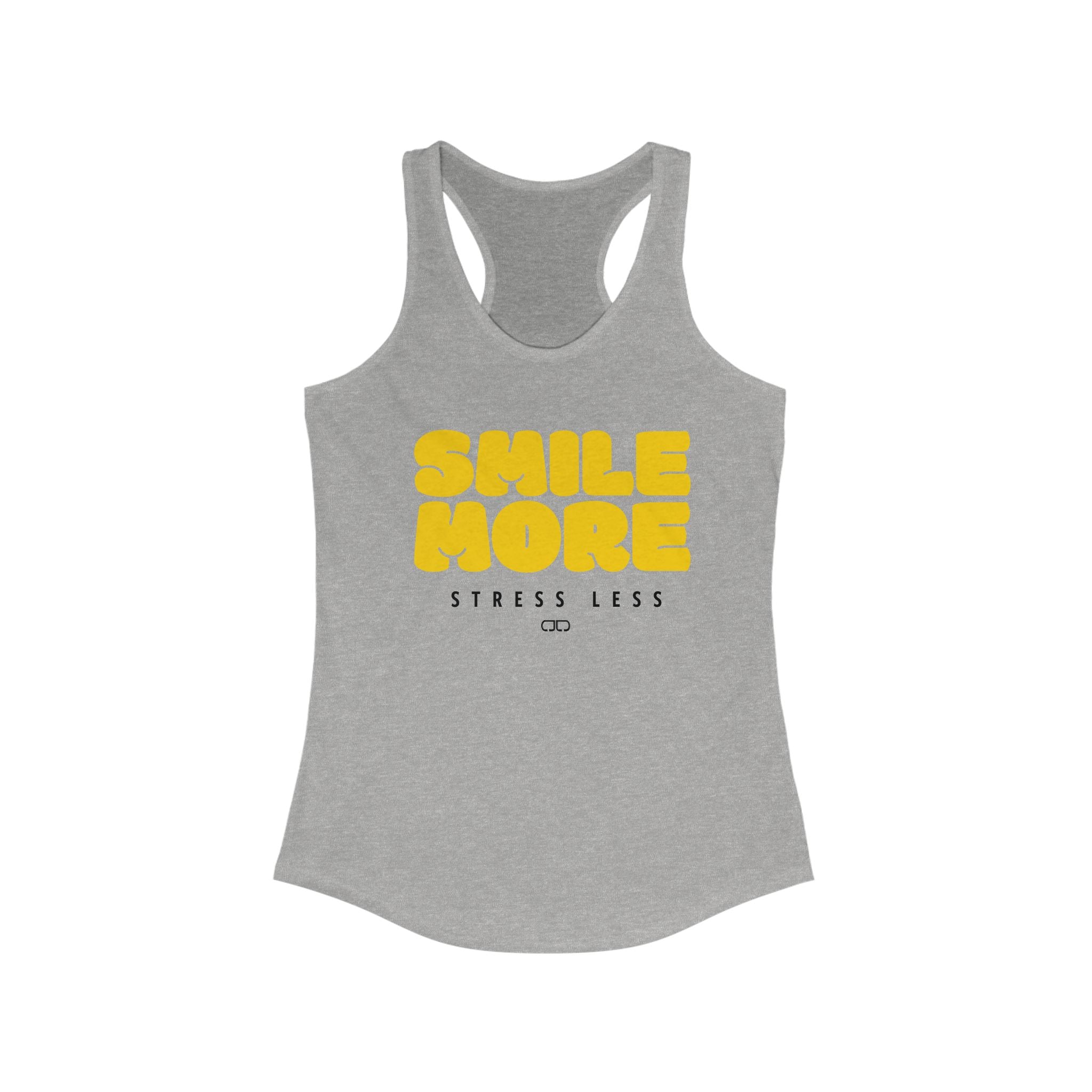 Smile More Stress Less Racerback Tank - Women's Casual Top, Inspirational Workout Shirt, Summer Fitness Tee, Gift for Her, [...]