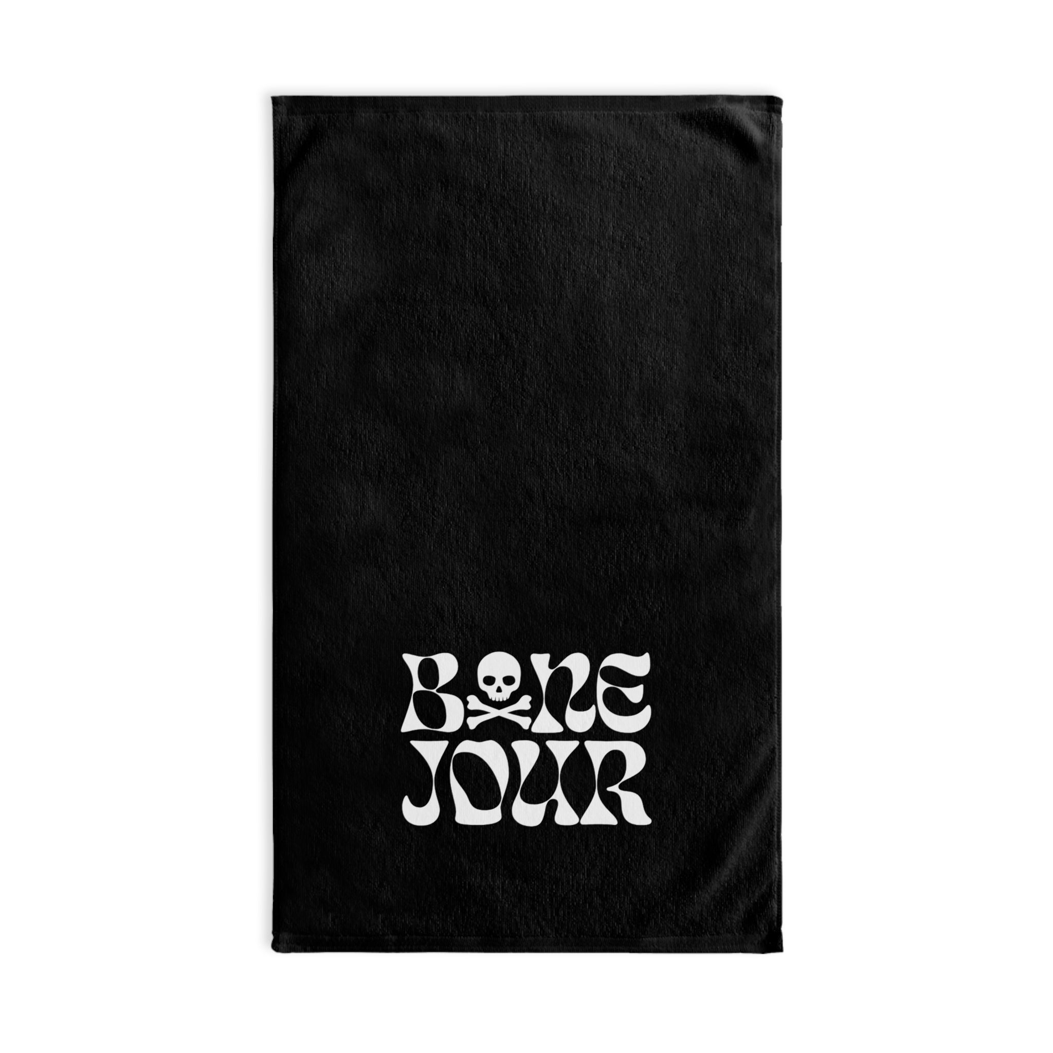 Gothic Hand Towel with 'Bone Jour' Text | Perfect for Halloween, Home Decor, or as a Unique Gift