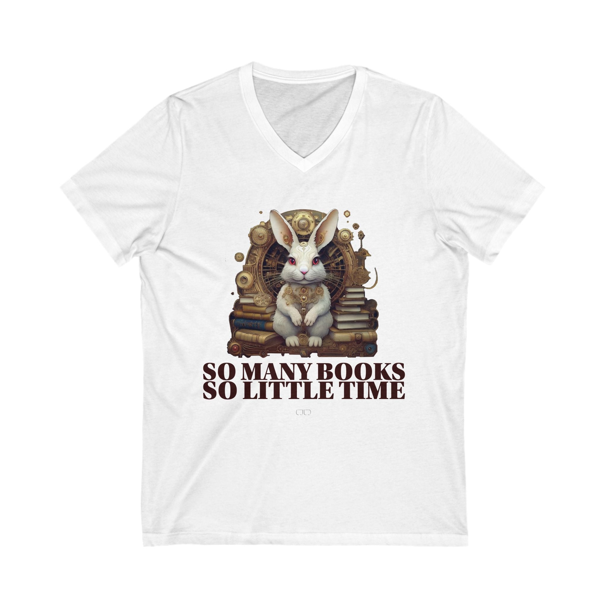 White Rabbit Steampunk Book V-Neck Tee – Perfect for Book Lovers, Readers, and Literature Fans, Cozy Casual Wear, Gift for Bookworms, Book Club Apparel