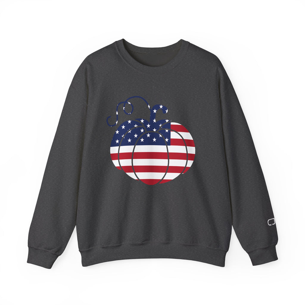 Patriotic Pumpkin Sweatshirt - Cozy Fall Apparel, Unisex Crewneck, Thanksgiving Gift, Harvest Celebration, American Pride