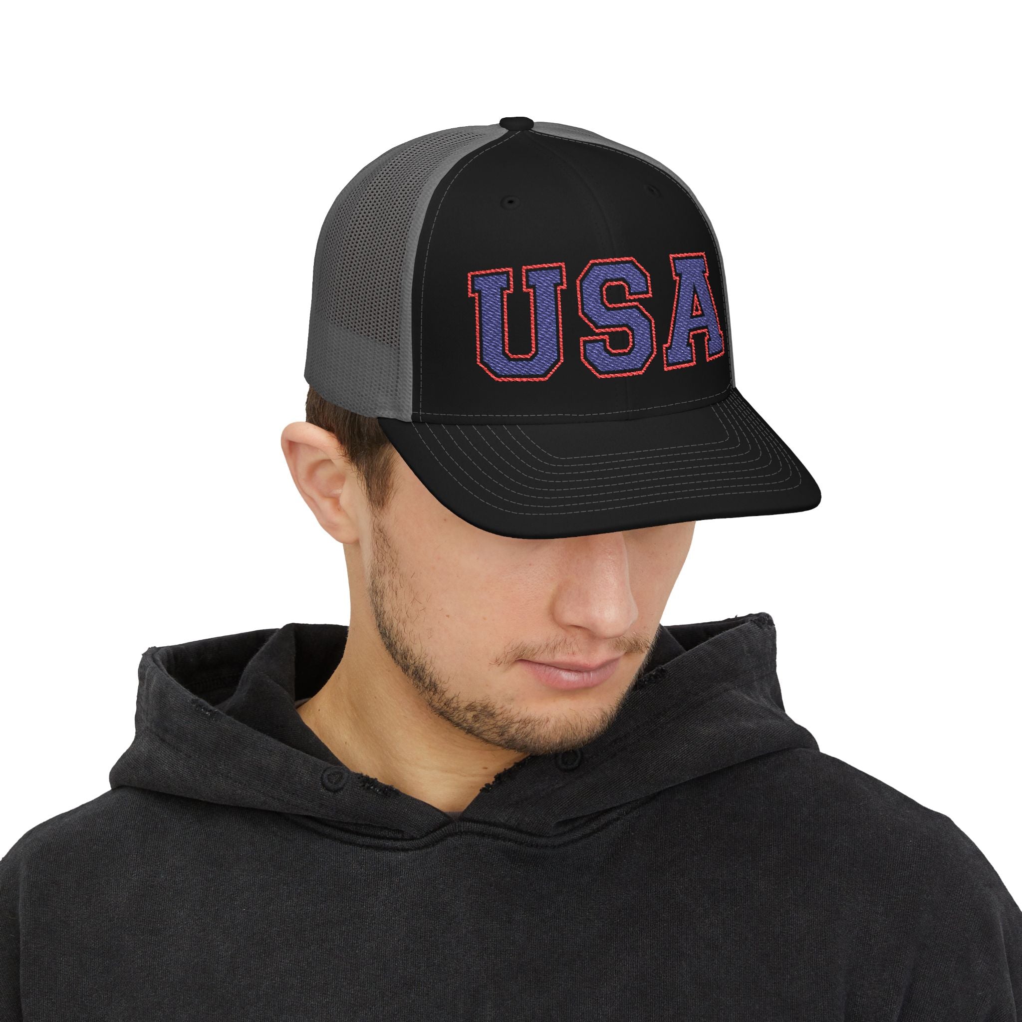 Patriotic Snapback Trucker Cap, USA Embroidered Hat, Summer Fashion Accessory, Festival Gear, Sports Event Cap, Gift For Him/Her