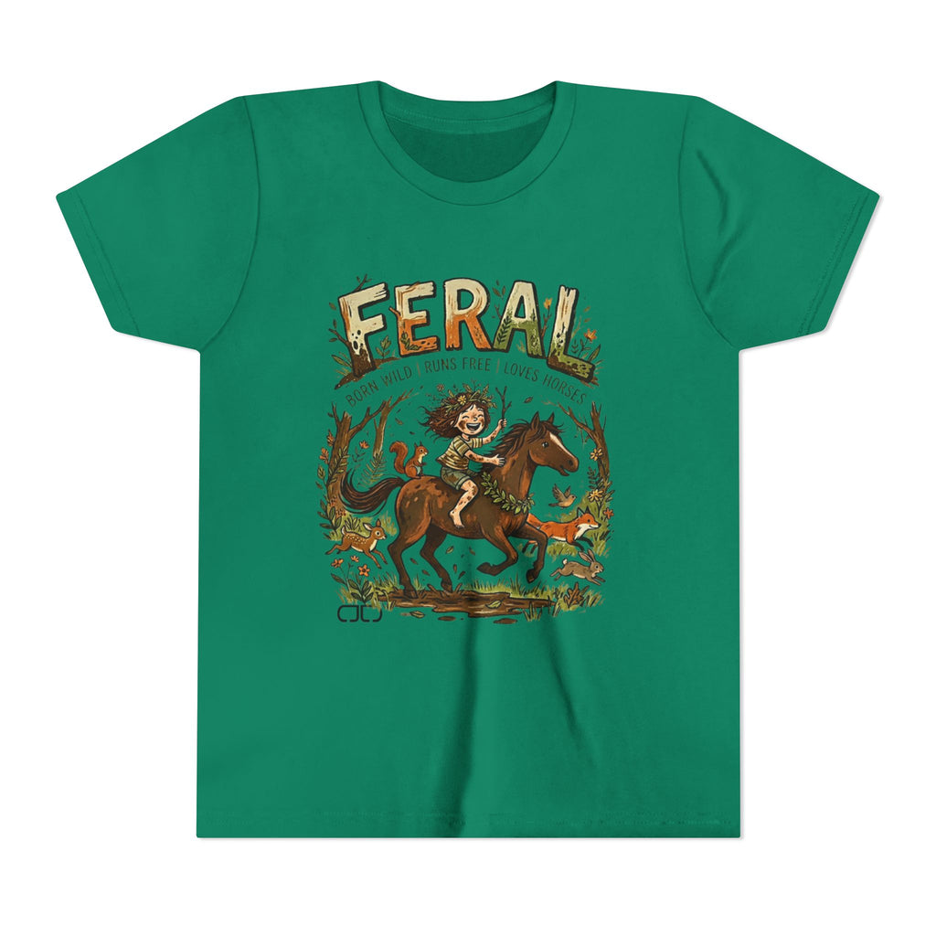 "FERAL" Horse Rider Graphic Kids T‑Shirt